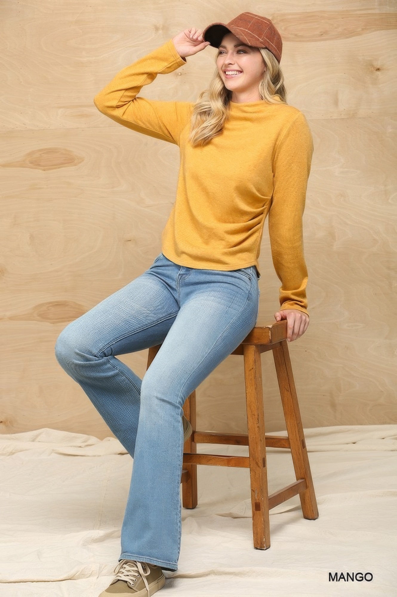 Womens Mock Neck Top with Side Ruched Cozy Soft Knit Shirt