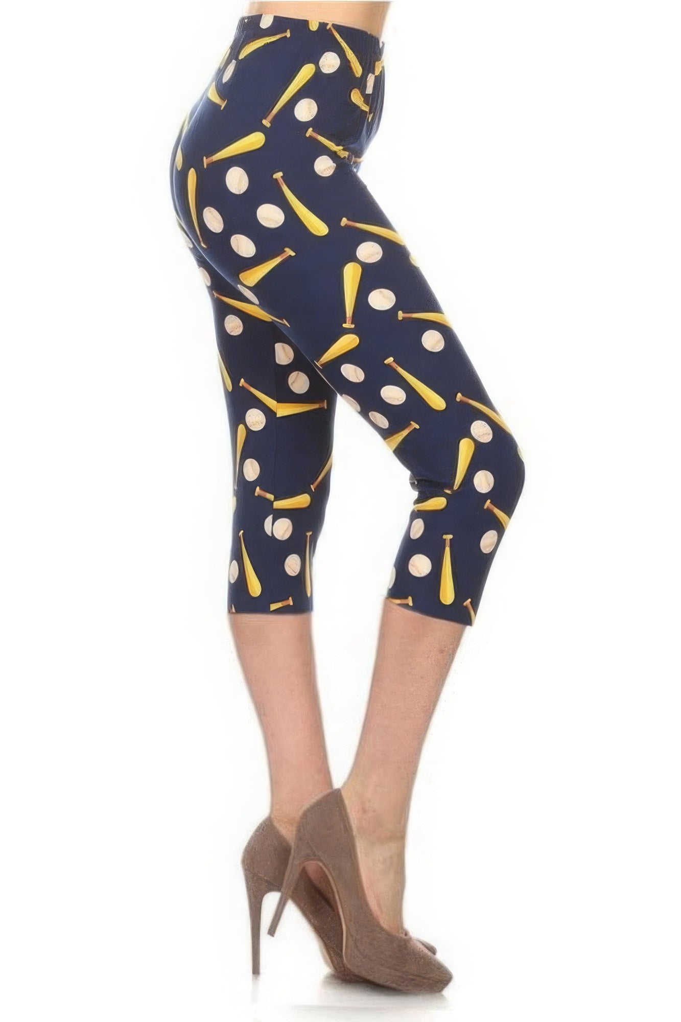 Women's Baseball Printed Capri Leggings Soft Stretch Workout Fitness Yoga Pants