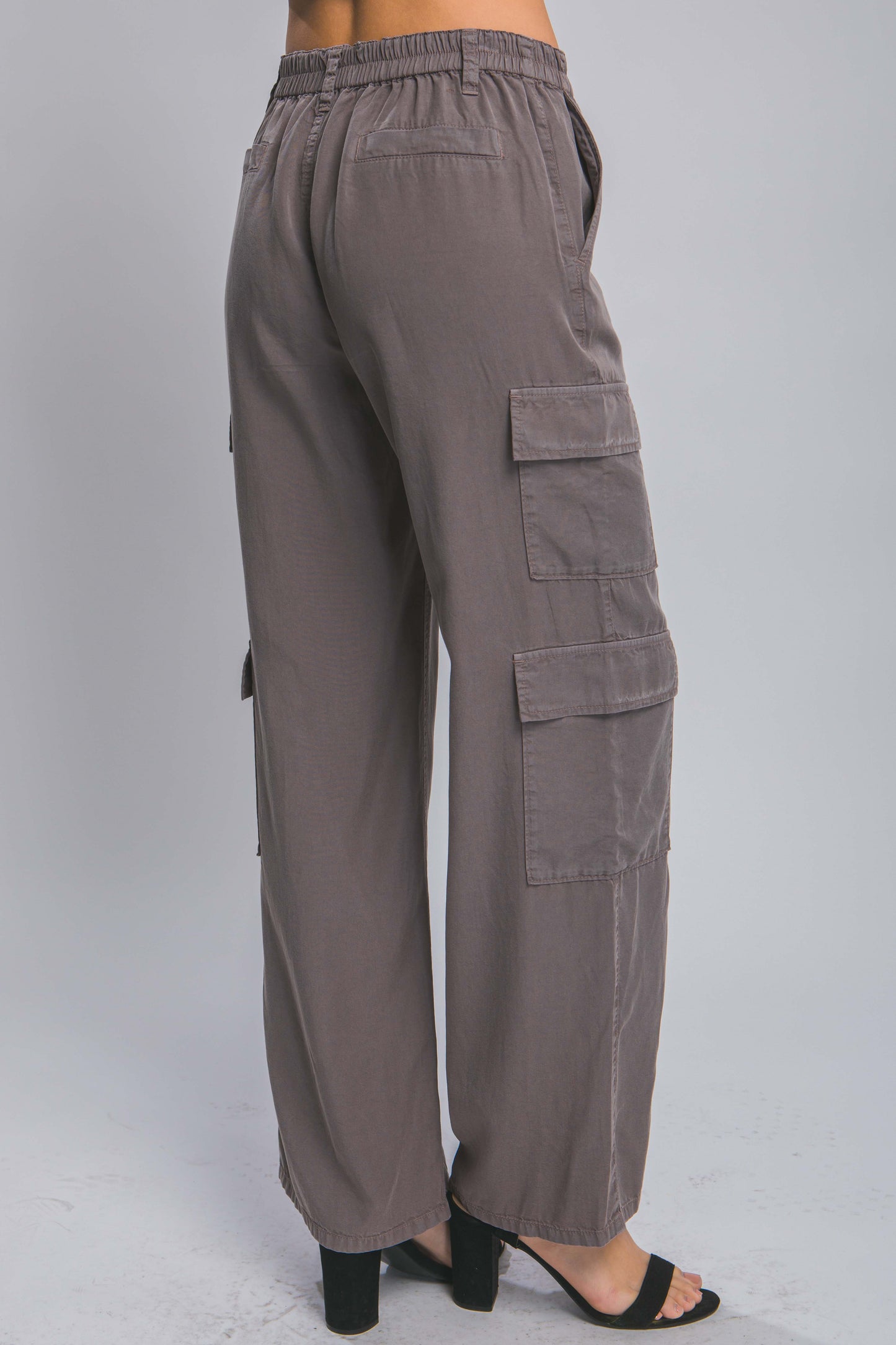 Women's Tencel Pants Wide Leg Cargo Full-length Soft Work Casual Trousers