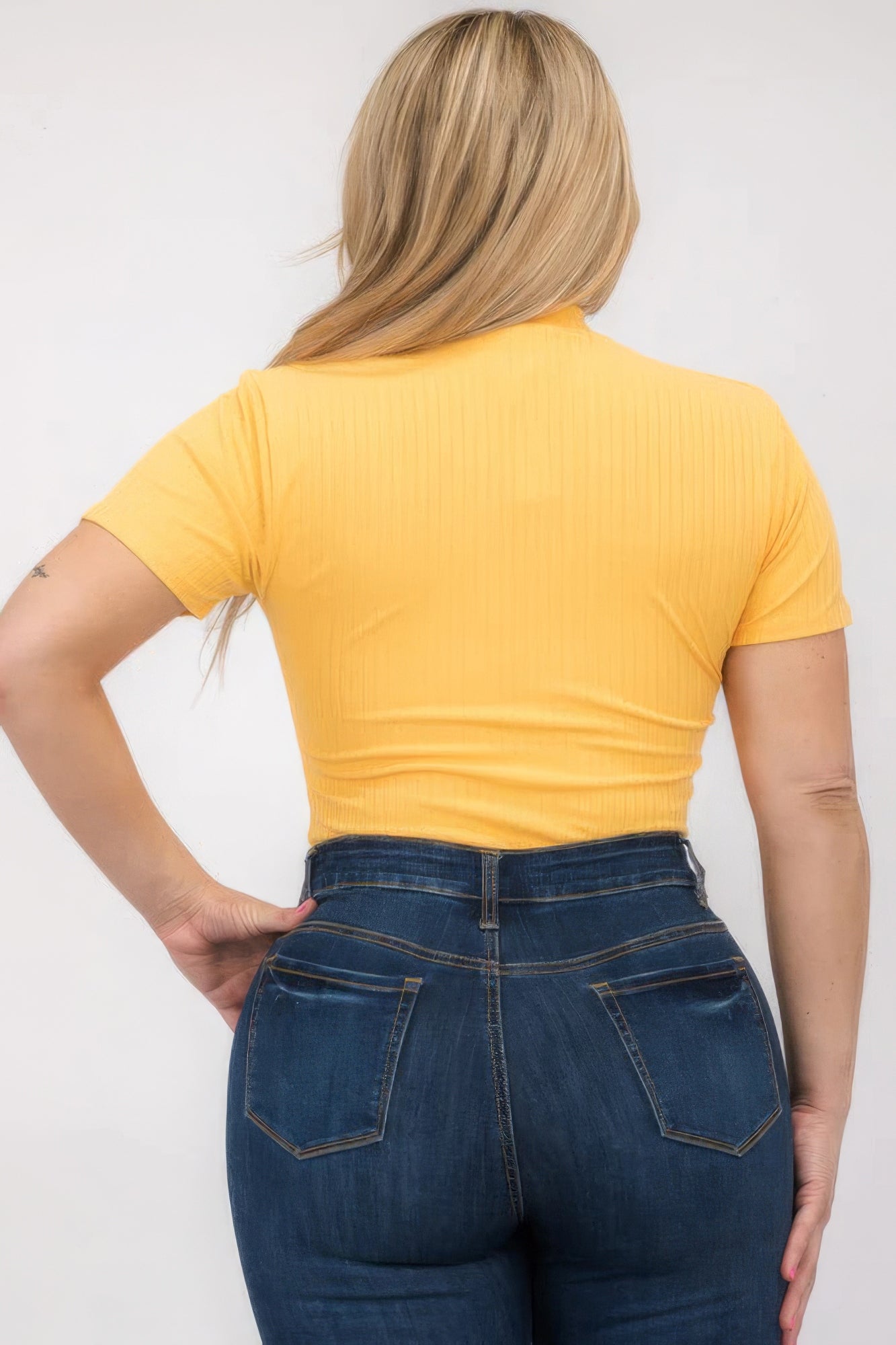 Women's Plus Ribbed Bodysuit Short Sleeve Mock Neck Stretch T-Shirt (1X,2X,3X)