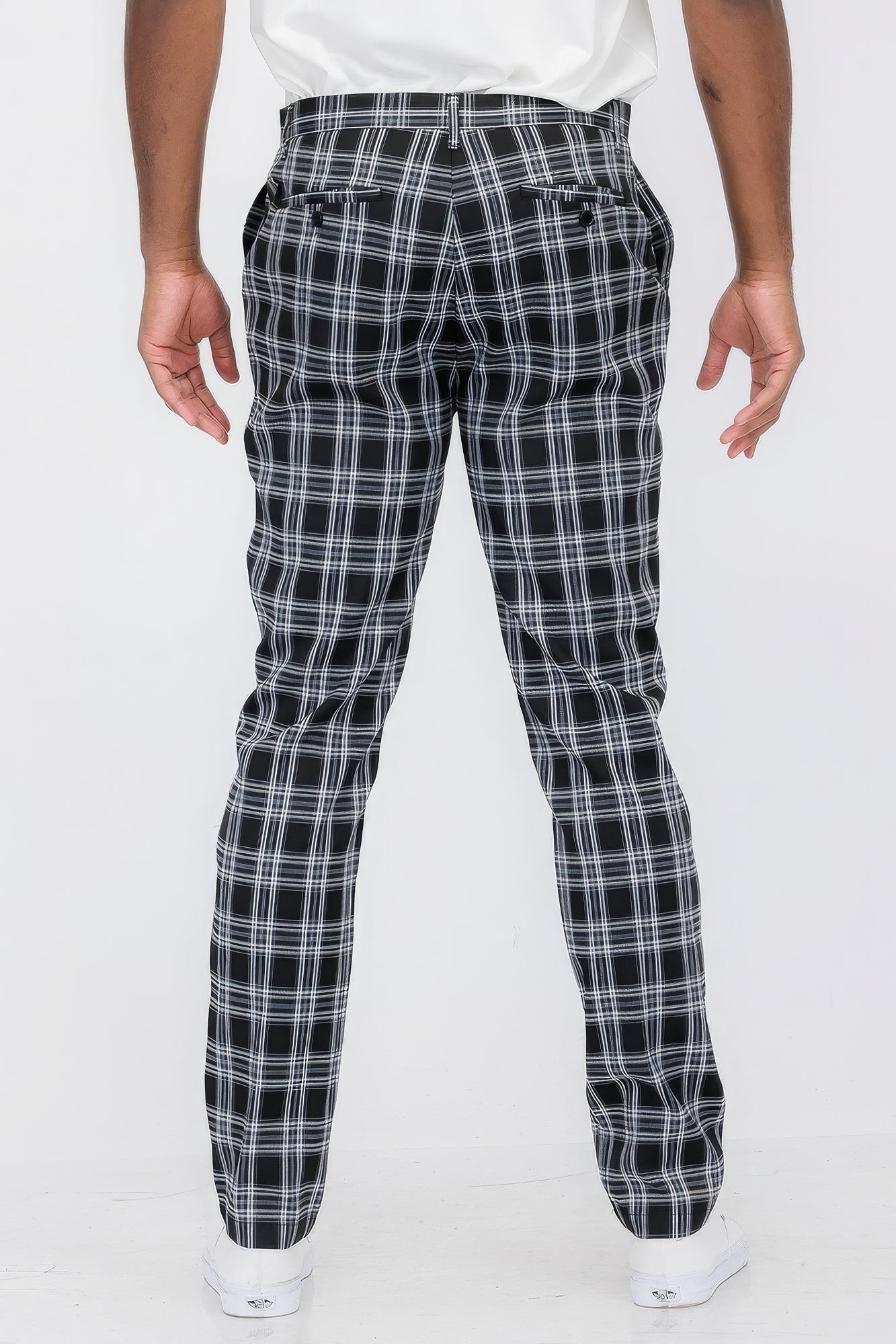 Men's Checkered Plaid Trouser Pants Stretch Casual Workout Slim Fit Trousers