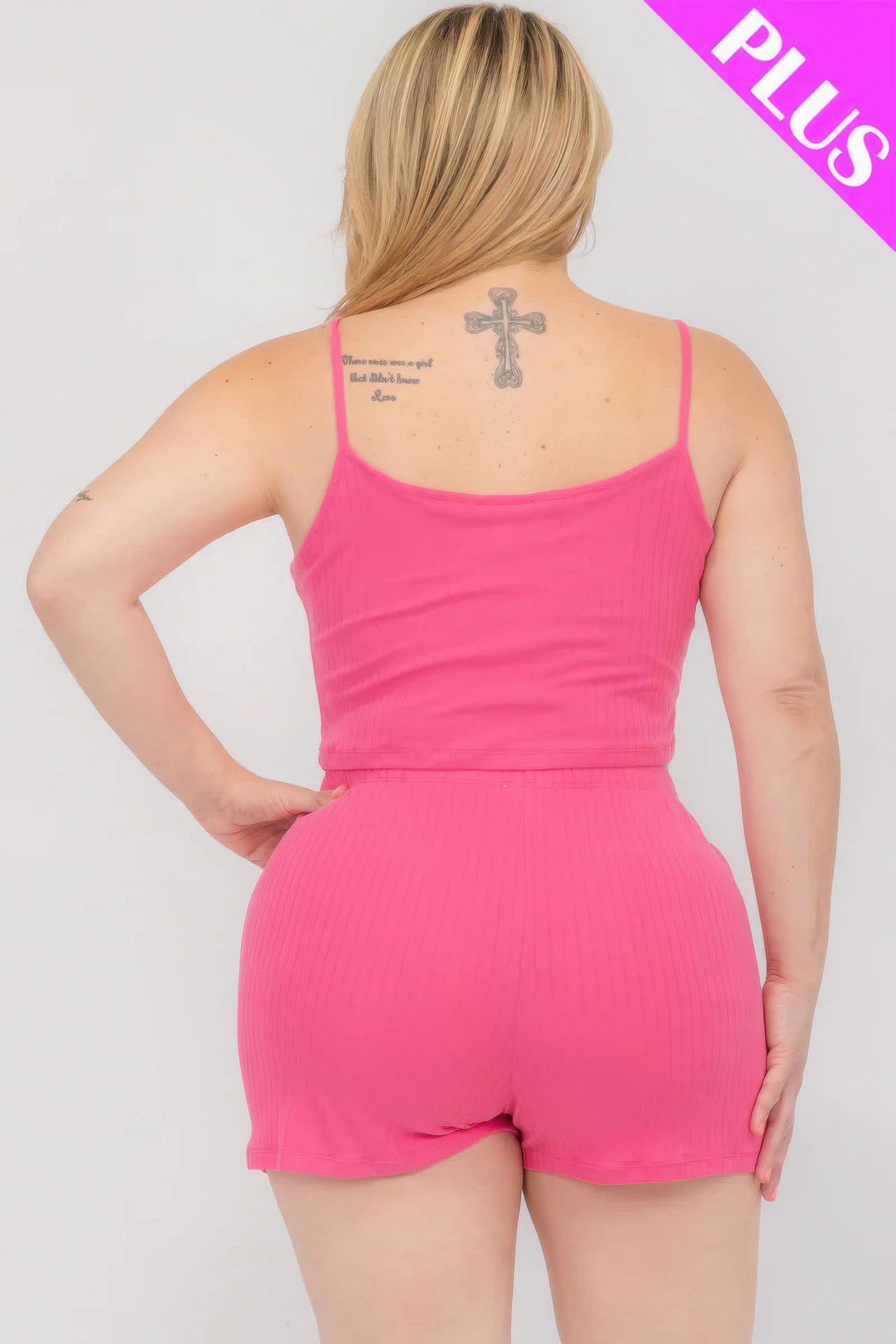 Women Plus Ribbed Cami Tank Top & Shorts Casual Stretch Spaghetti Loungewear Set