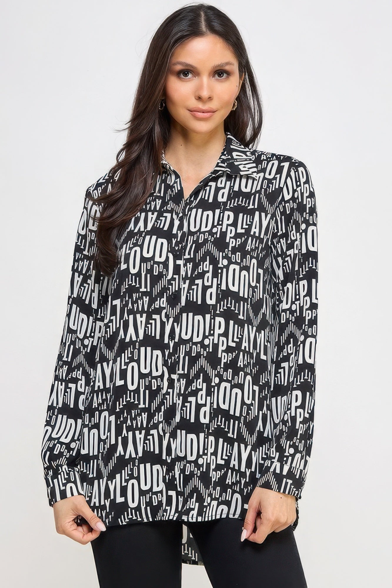 Women's Printed Satin Tunic Top Long Sleeve Button Casual Shirt