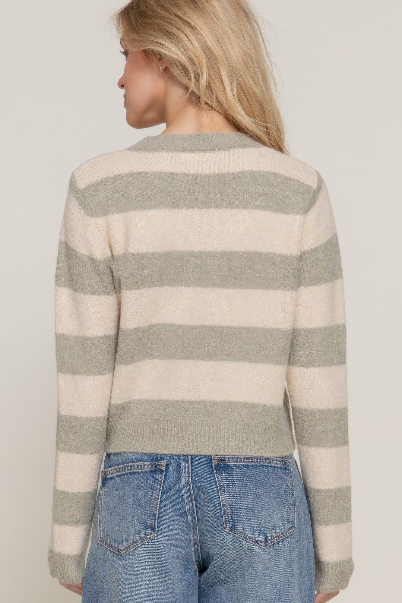 Women's Long Sleeve Crew Neck Stripe Comfy Pullover Sweater
