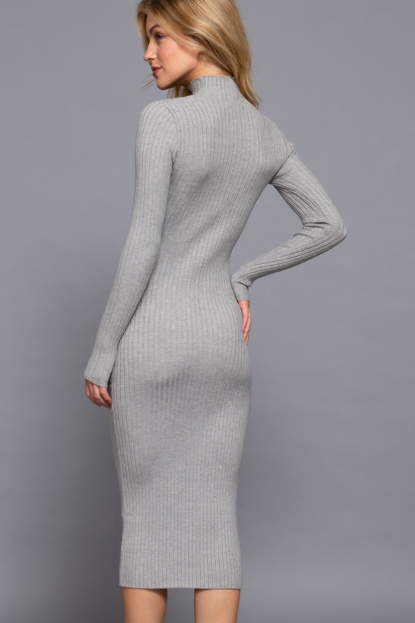 Womens Long Sleeve High Neck Sweater Long Dress Soft Stretchy Bodycon Midi Dress