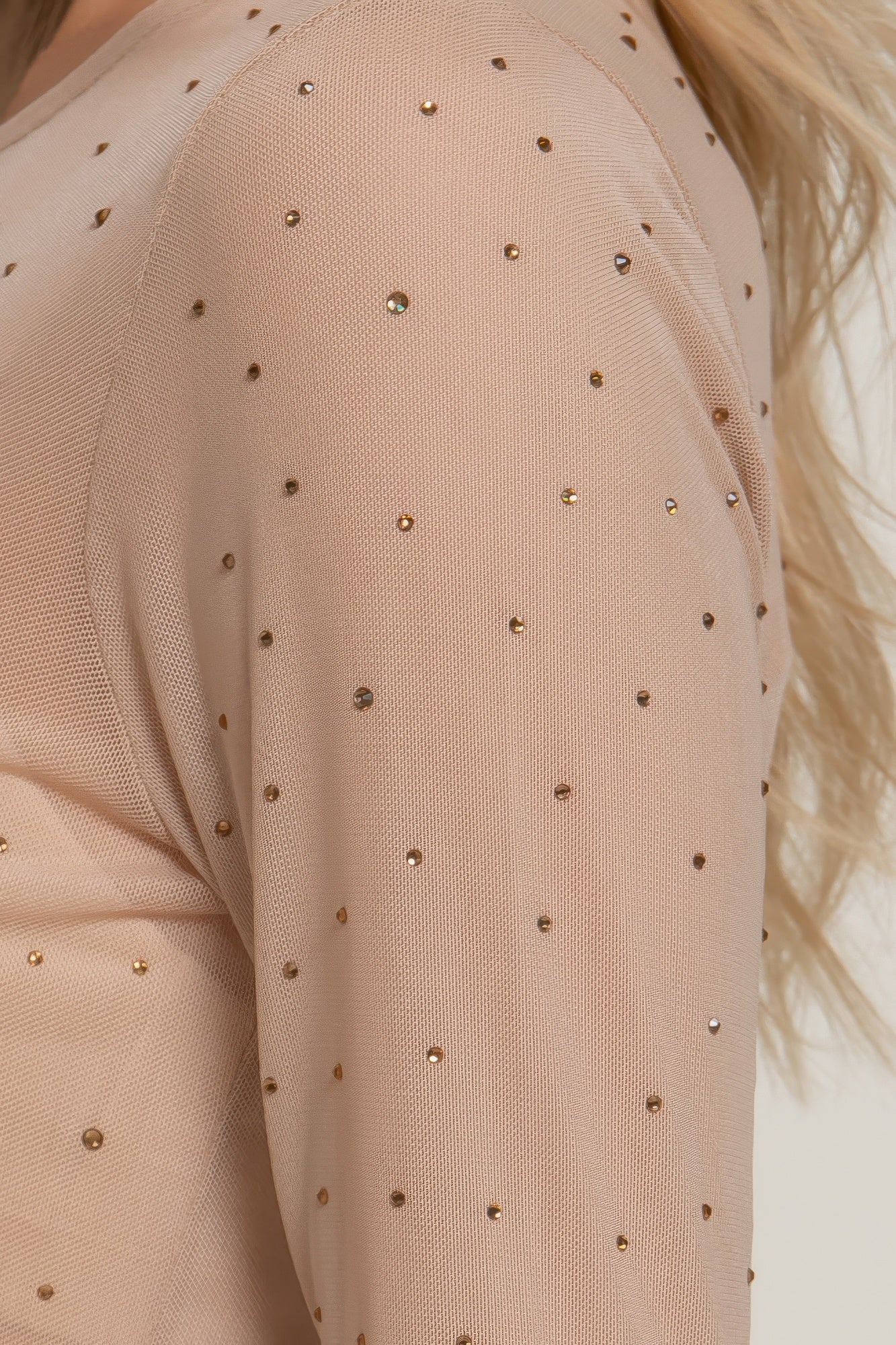 Womens Long Sleeve Round Neck Mesh Top Rhinestone Soft T-shirt