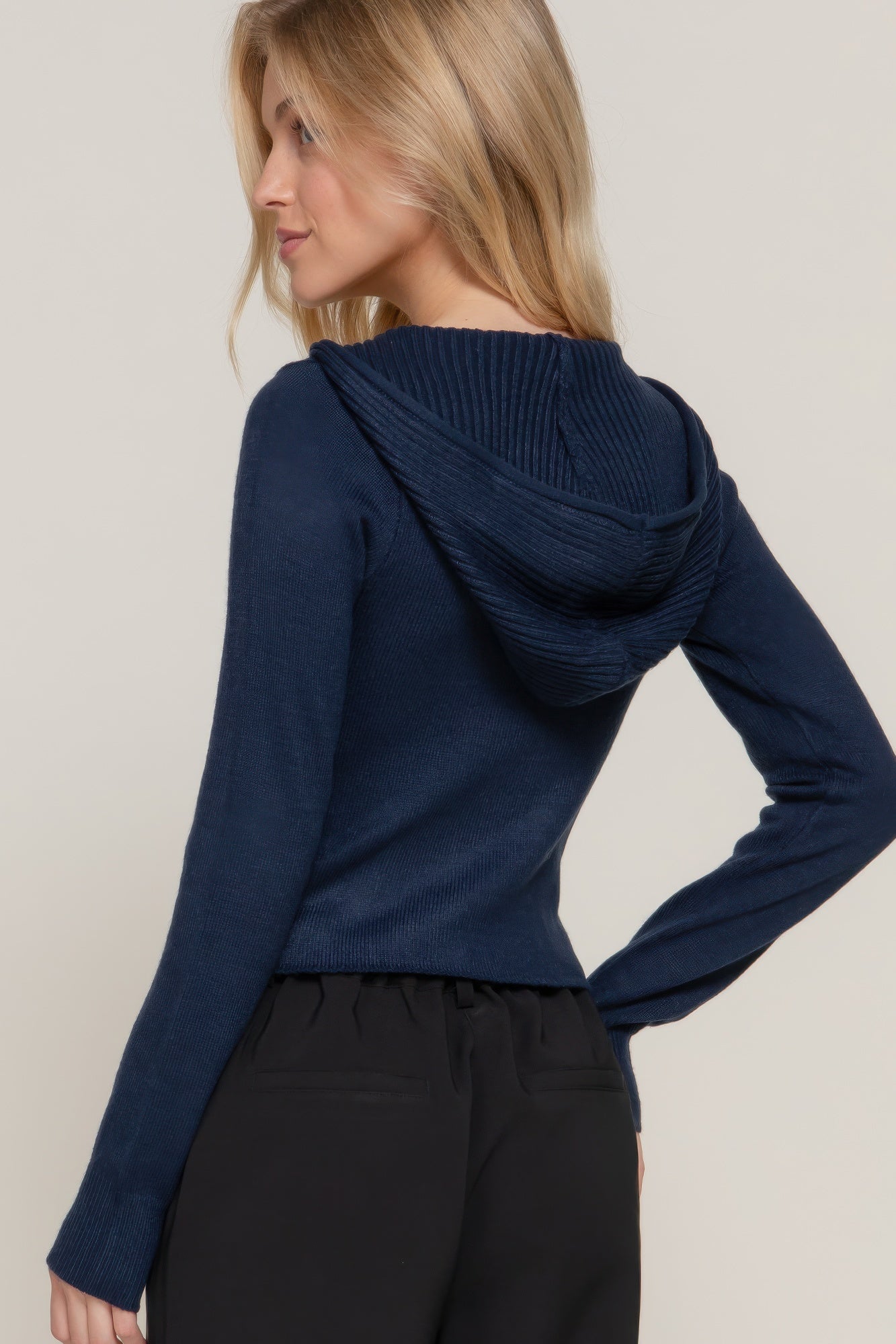 Womens Long Sleeve Two-way Zip Closure Sweater Hoodie Cardigan