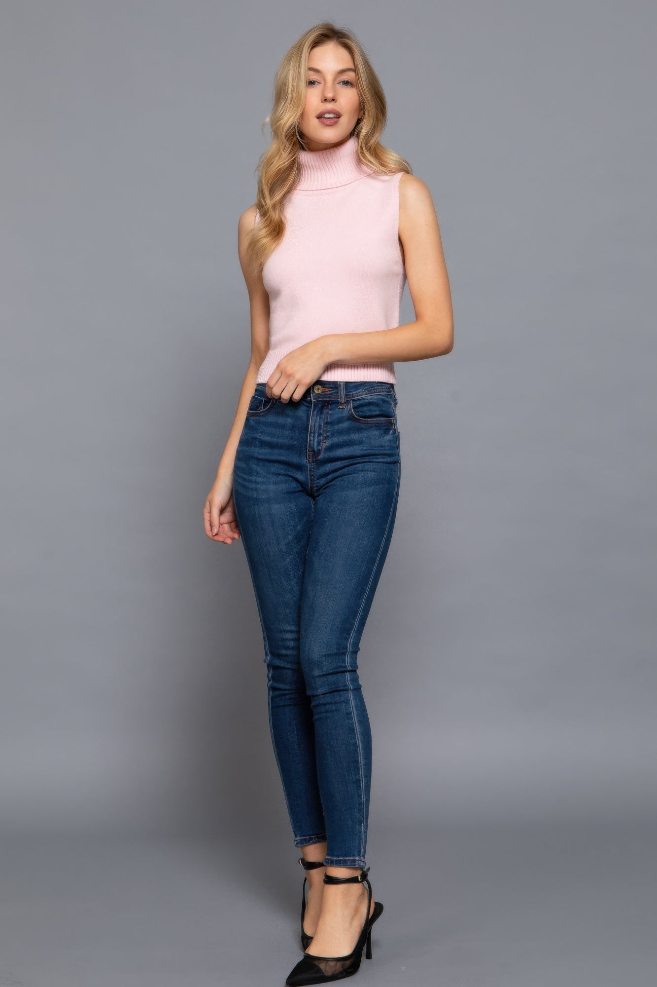 Womens Sleeveless Turtle Neck Sweater Soft Basic Vest Tank Top