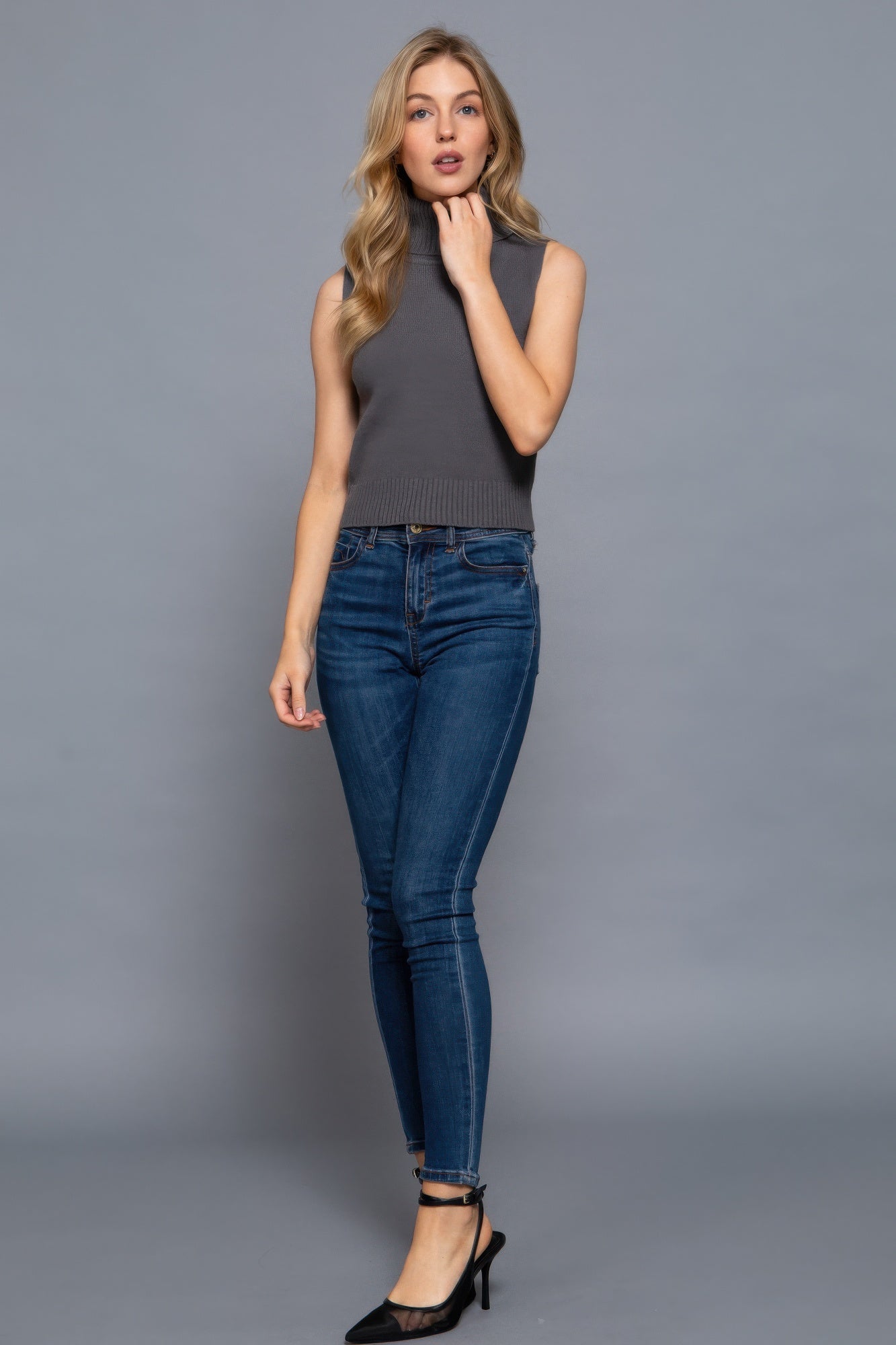 Womens Sleeveless Turtle Neck Sweater Soft Basic Vest Tank Top