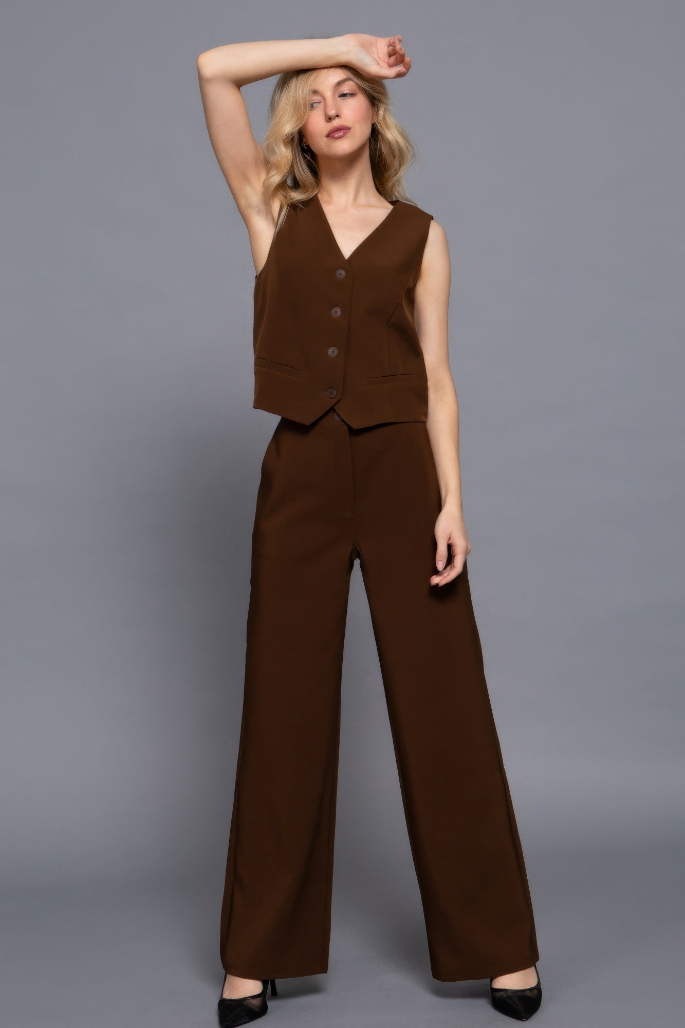 Womens V-neck Front Button Vest Outwear Sleeveless Waistcoat Cardigan Top