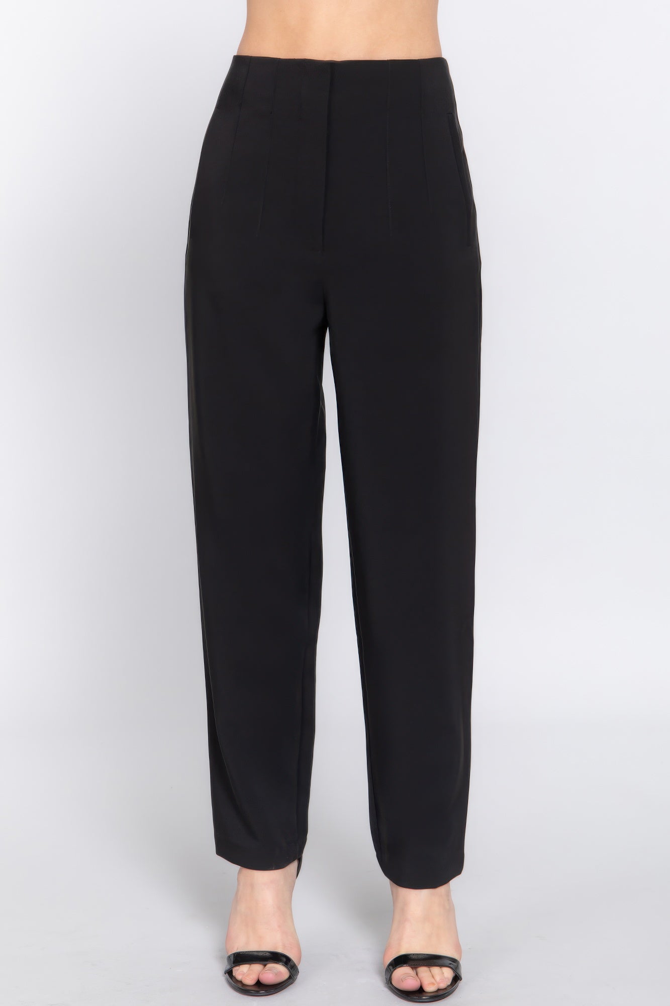 Womens Work Trousers High Waist Pintuck Office Formal Long Pants