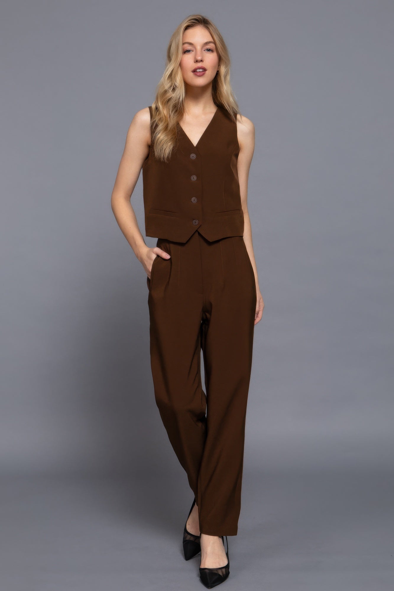 Womens Work Trousers High Waist Pintuck Office Formal Long Pants