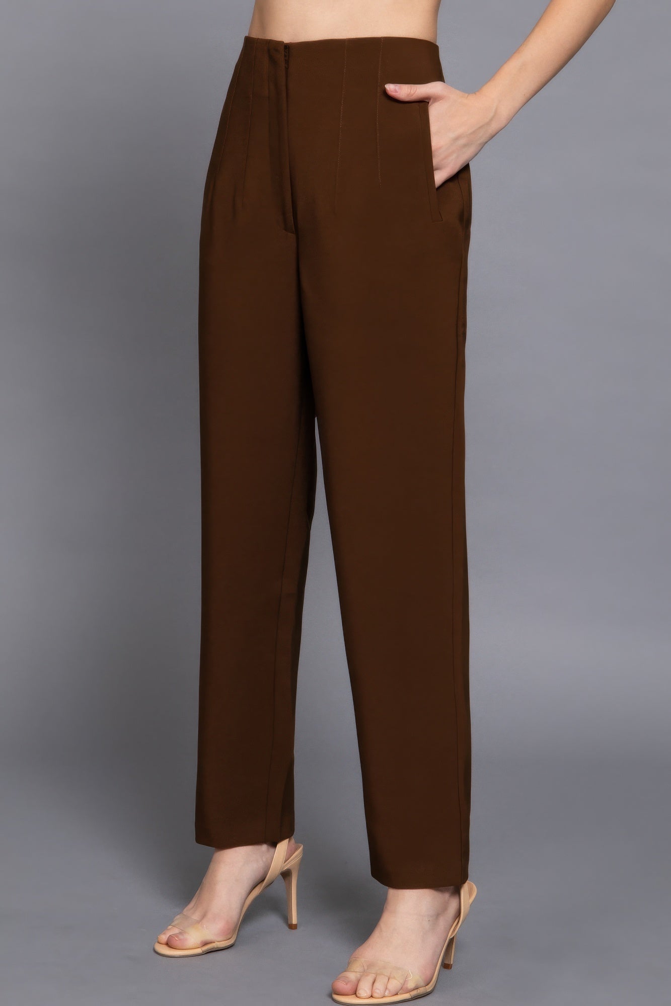 Womens Work Trousers High Waist Pintuck Office Formal Long Pants
