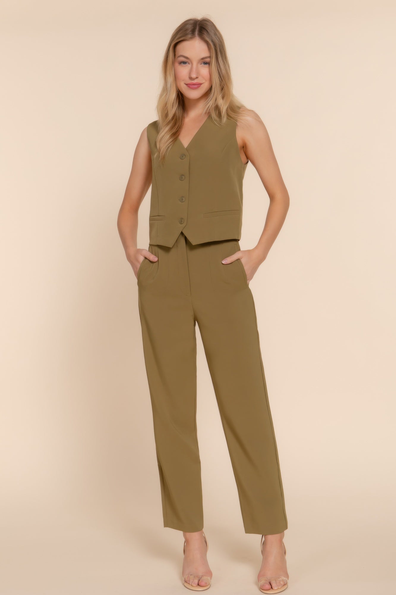 Womens Work Trousers High Waist Pintuck Office Formal Long Pants