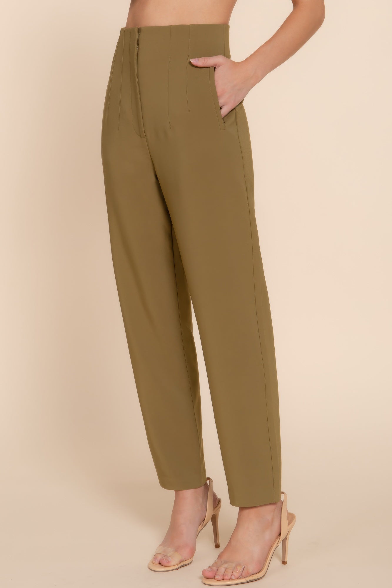 Womens Work Trousers High Waist Pintuck Office Formal Long Pants