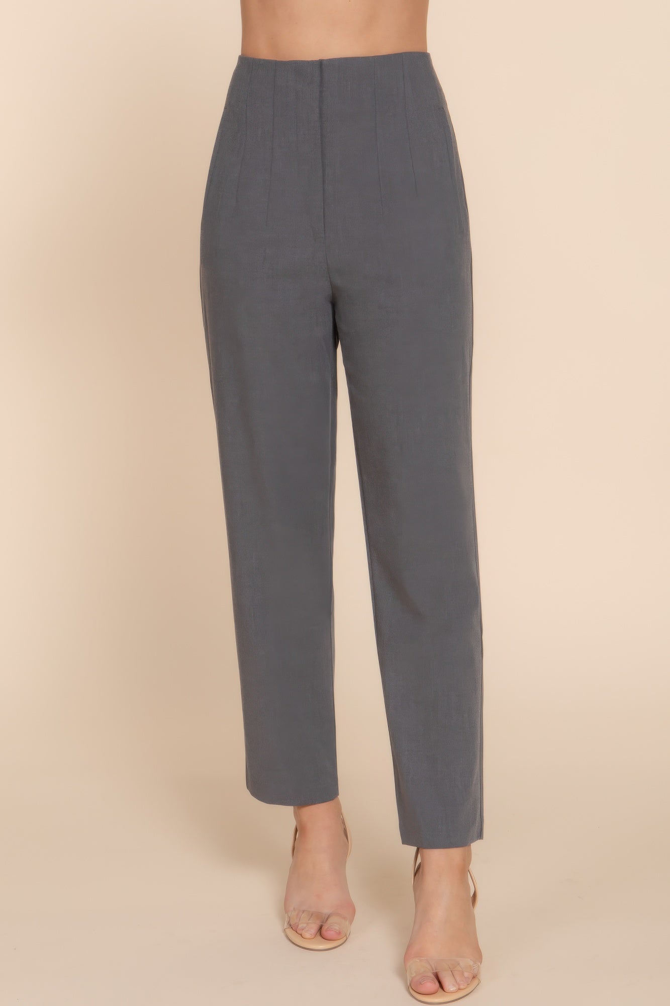 Womens Work Trousers High Waist Pintuck Office Formal Long Pants