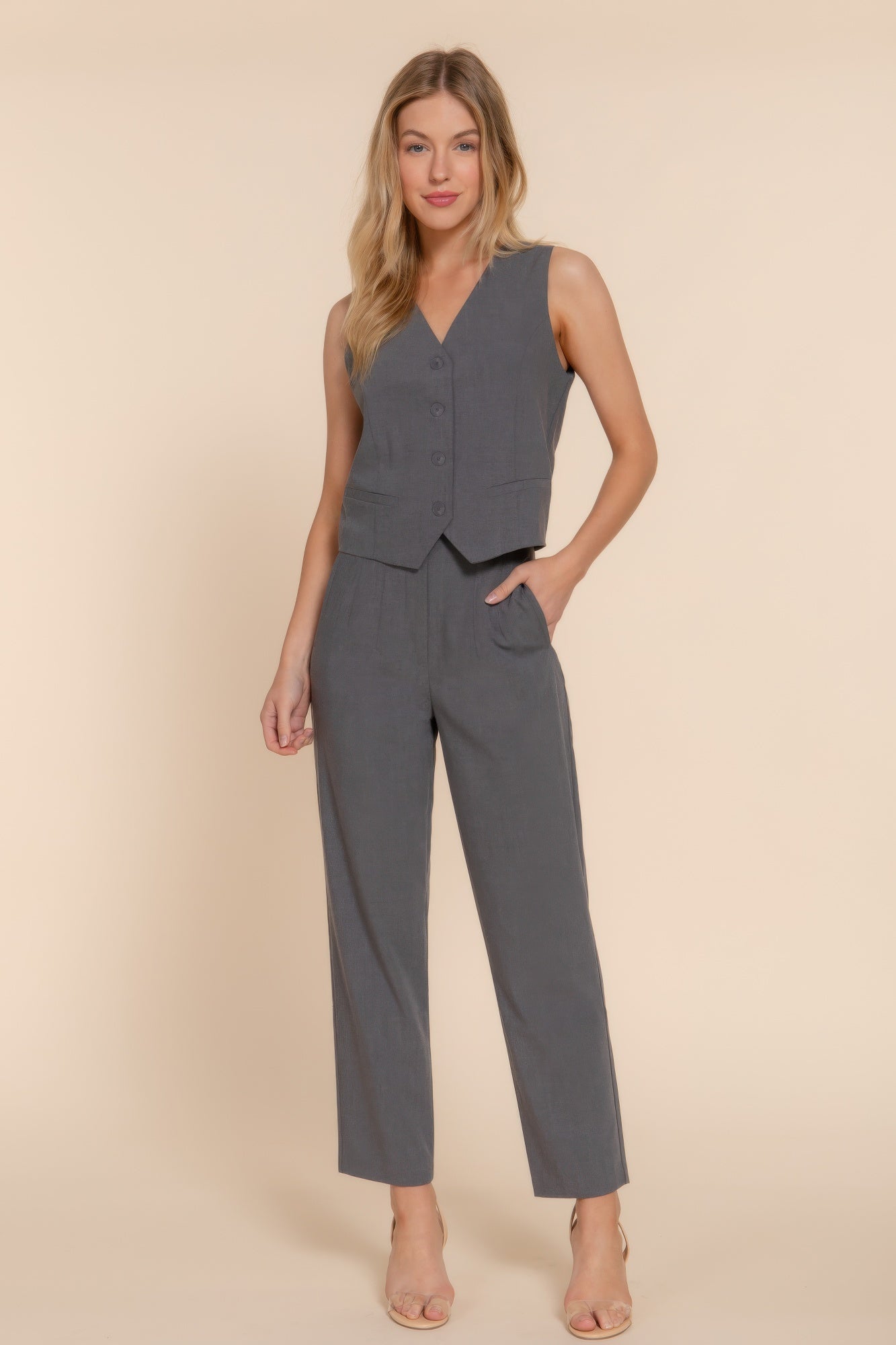Womens Work Trousers High Waist Pintuck Office Formal Long Pants