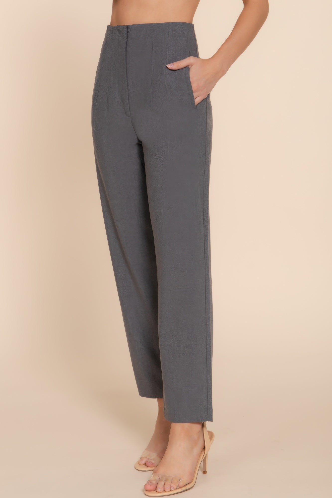Womens Work Trousers High Waist Pintuck Office Formal Long Pants