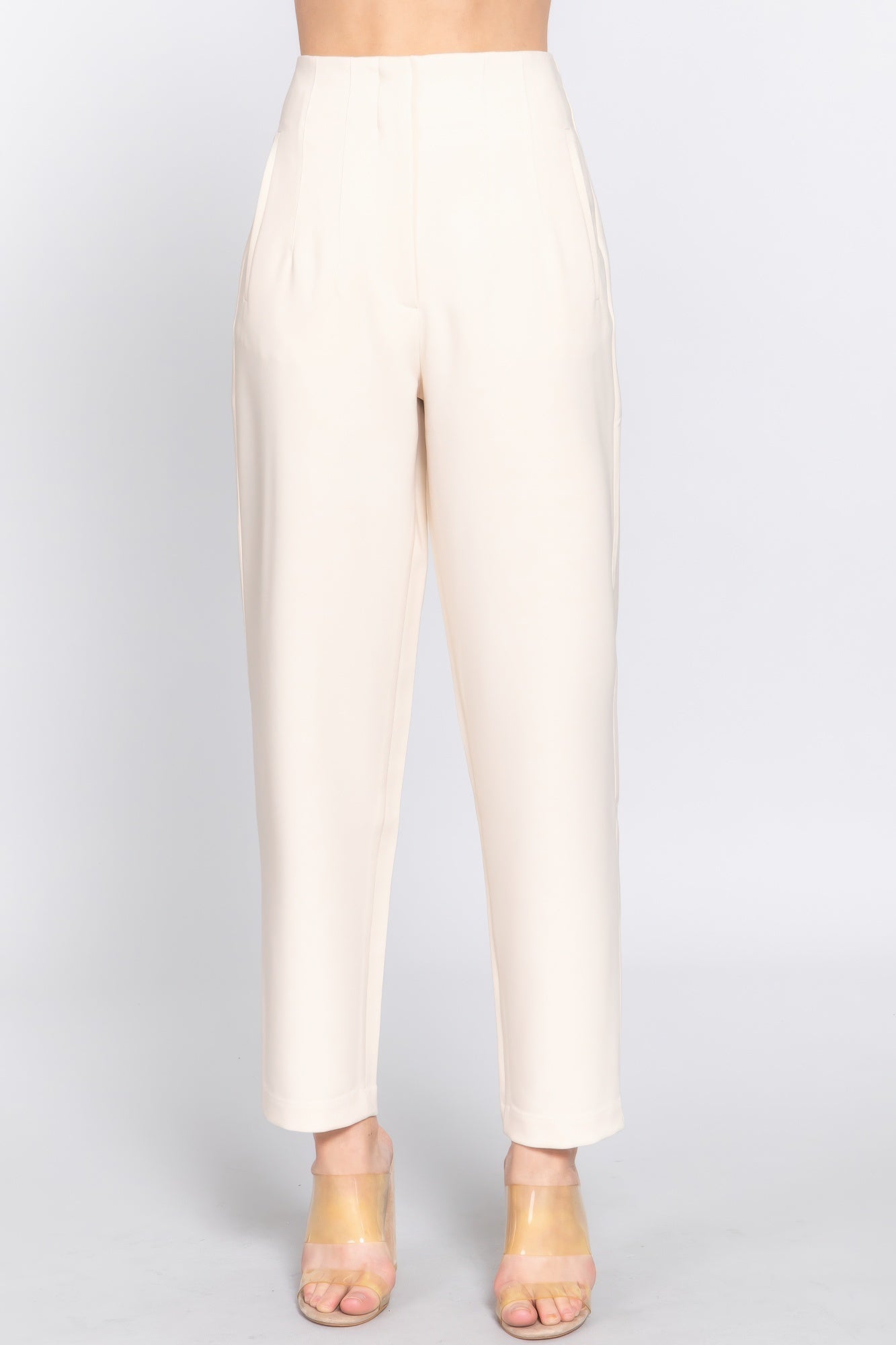 Womens Work Trousers High Waist Pintuck Office Formal Long Pants