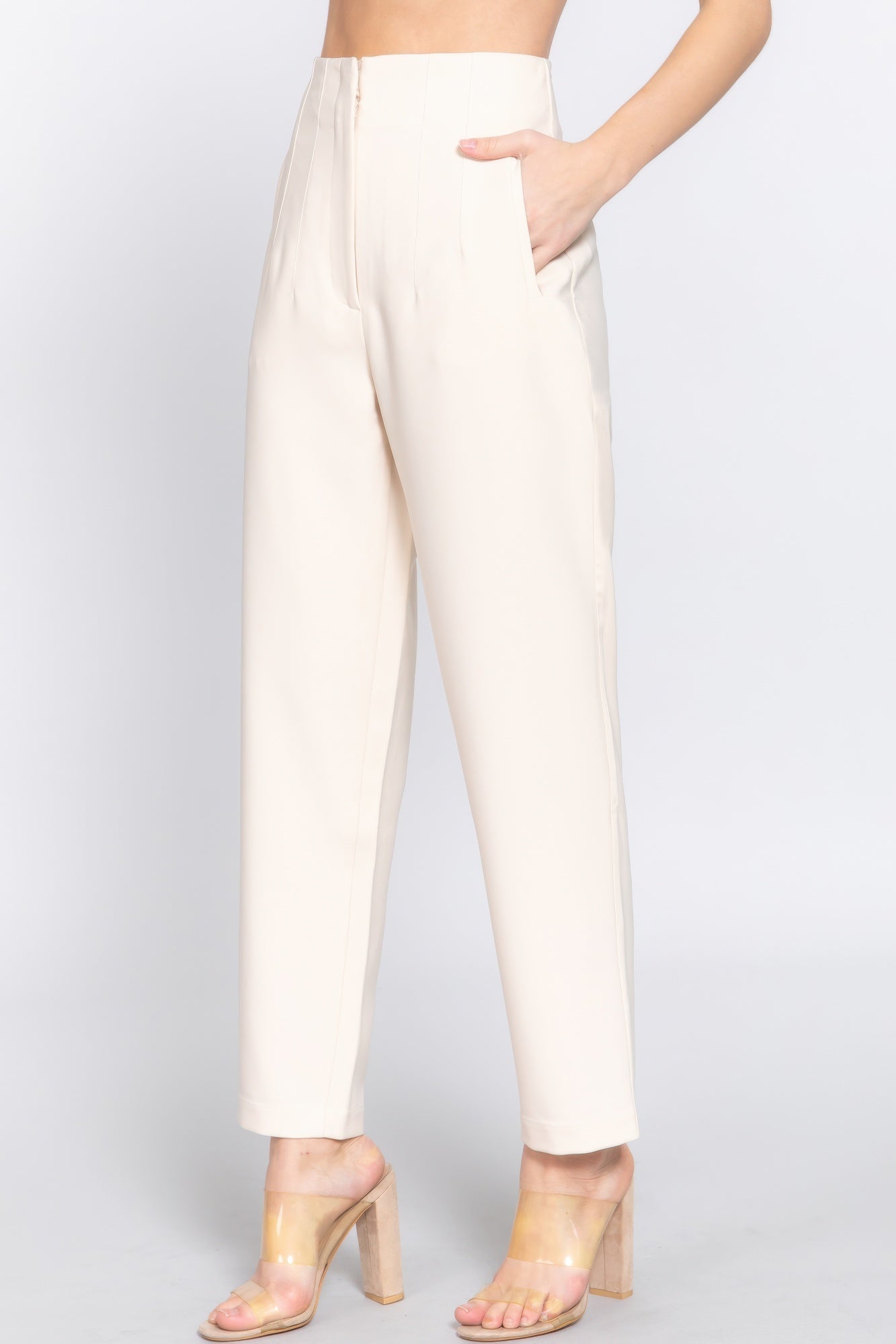 Womens Work Trousers High Waist Pintuck Office Formal Long Pants
