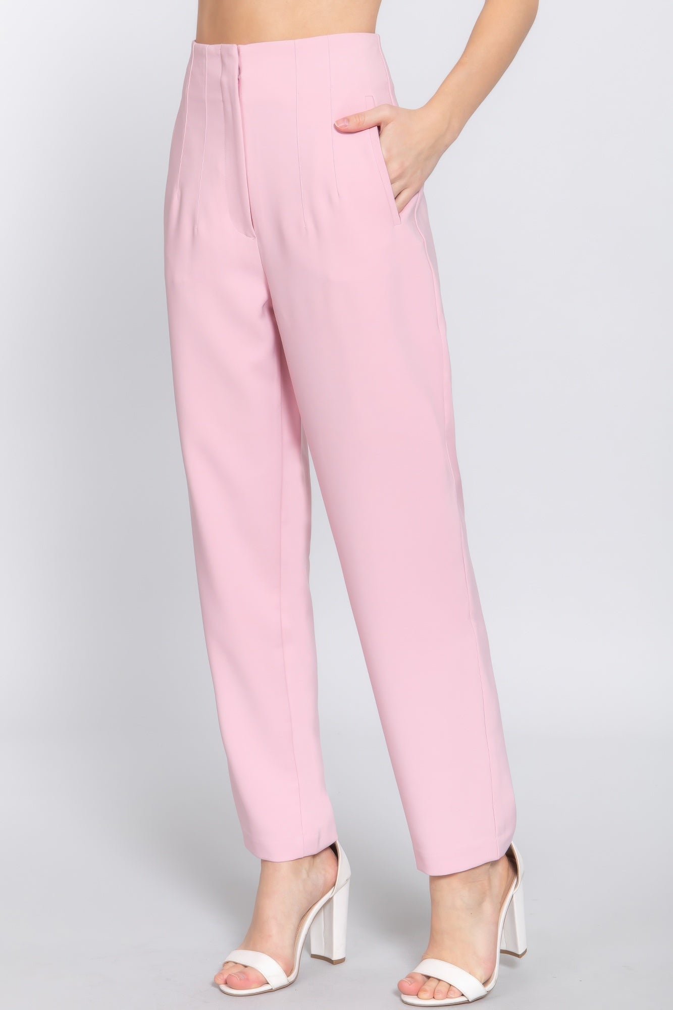 Womens Work Trousers High Waist Pintuck Office Formal Long Pants