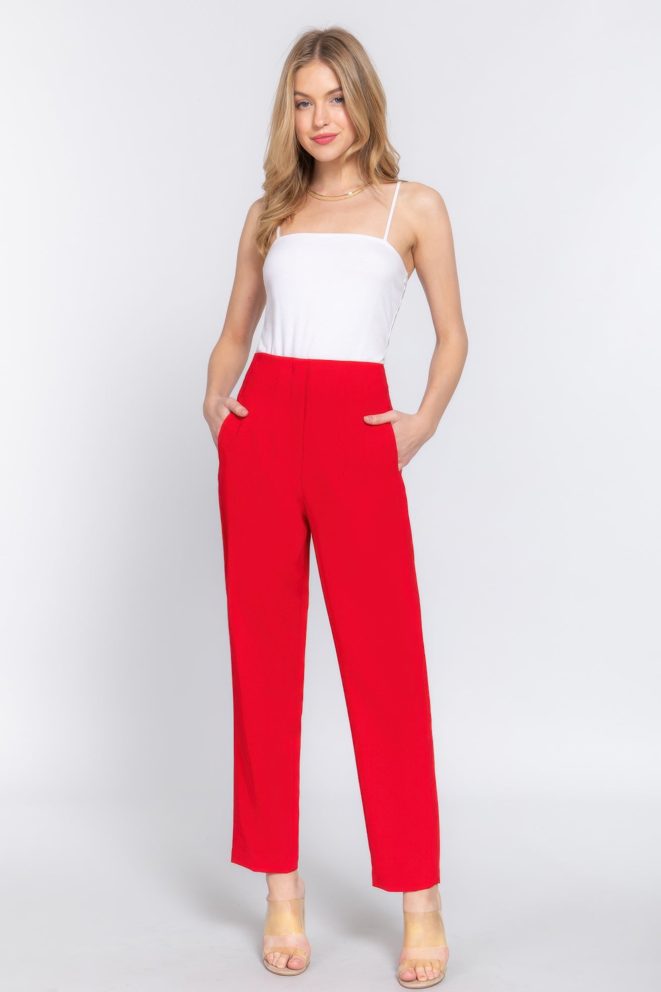 Womens Work Trousers High Waist Pintuck Office Formal Long Pants