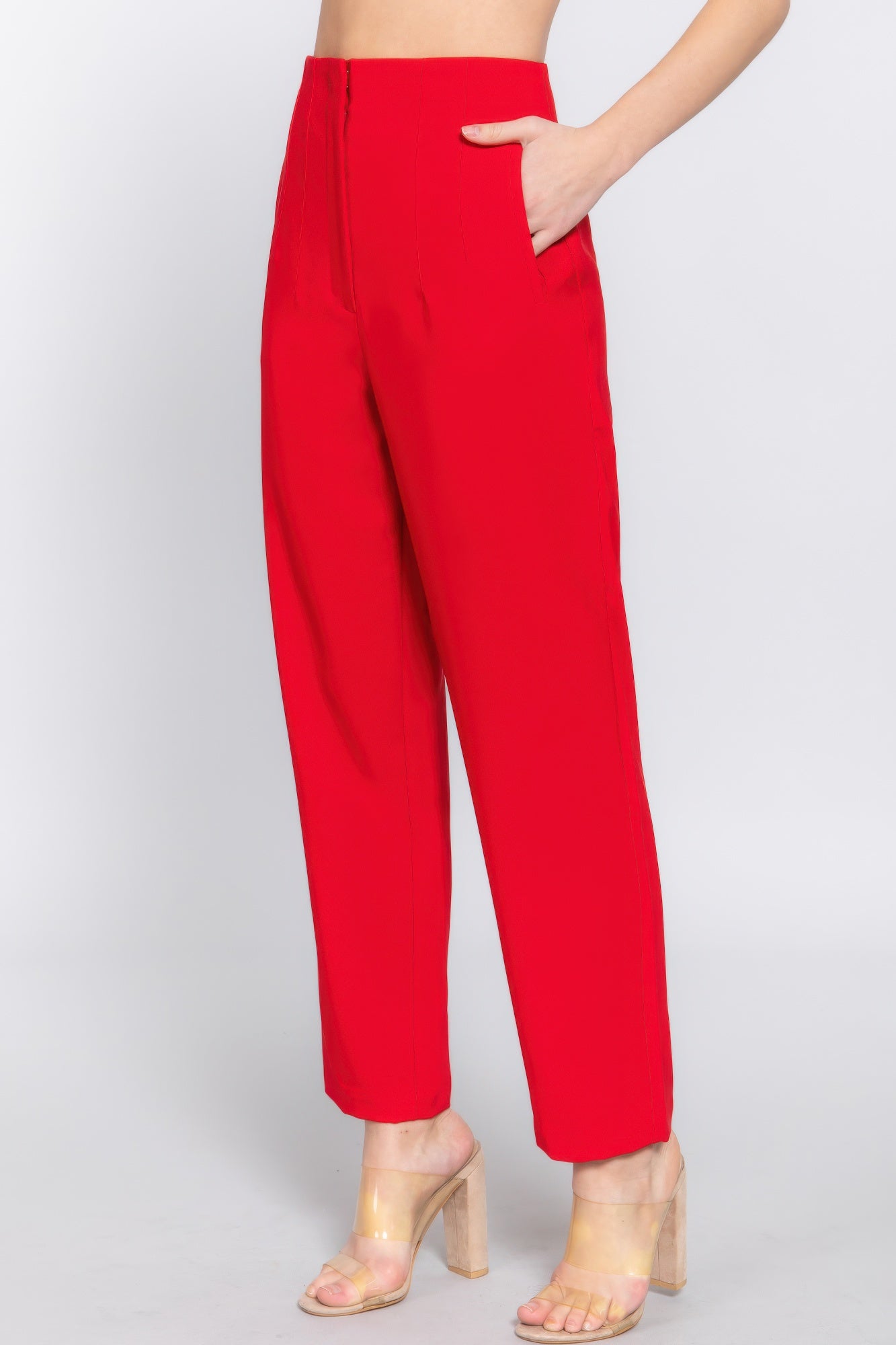 Womens Work Trousers High Waist Pintuck Office Formal Long Pants