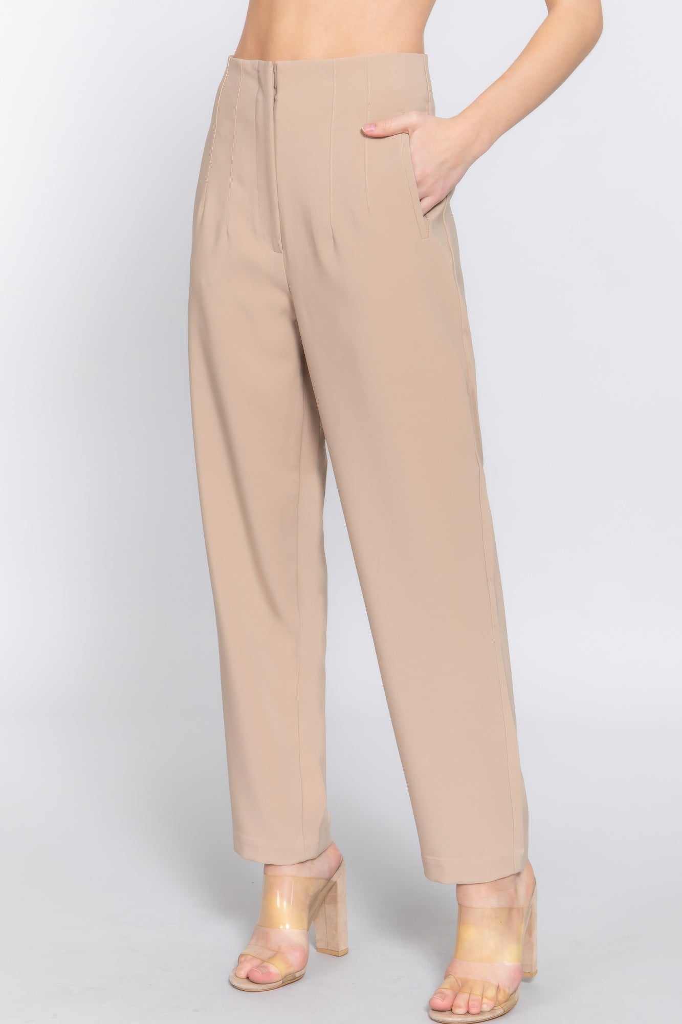 Womens Work Trousers High Waist Pintuck Office Formal Long Pants