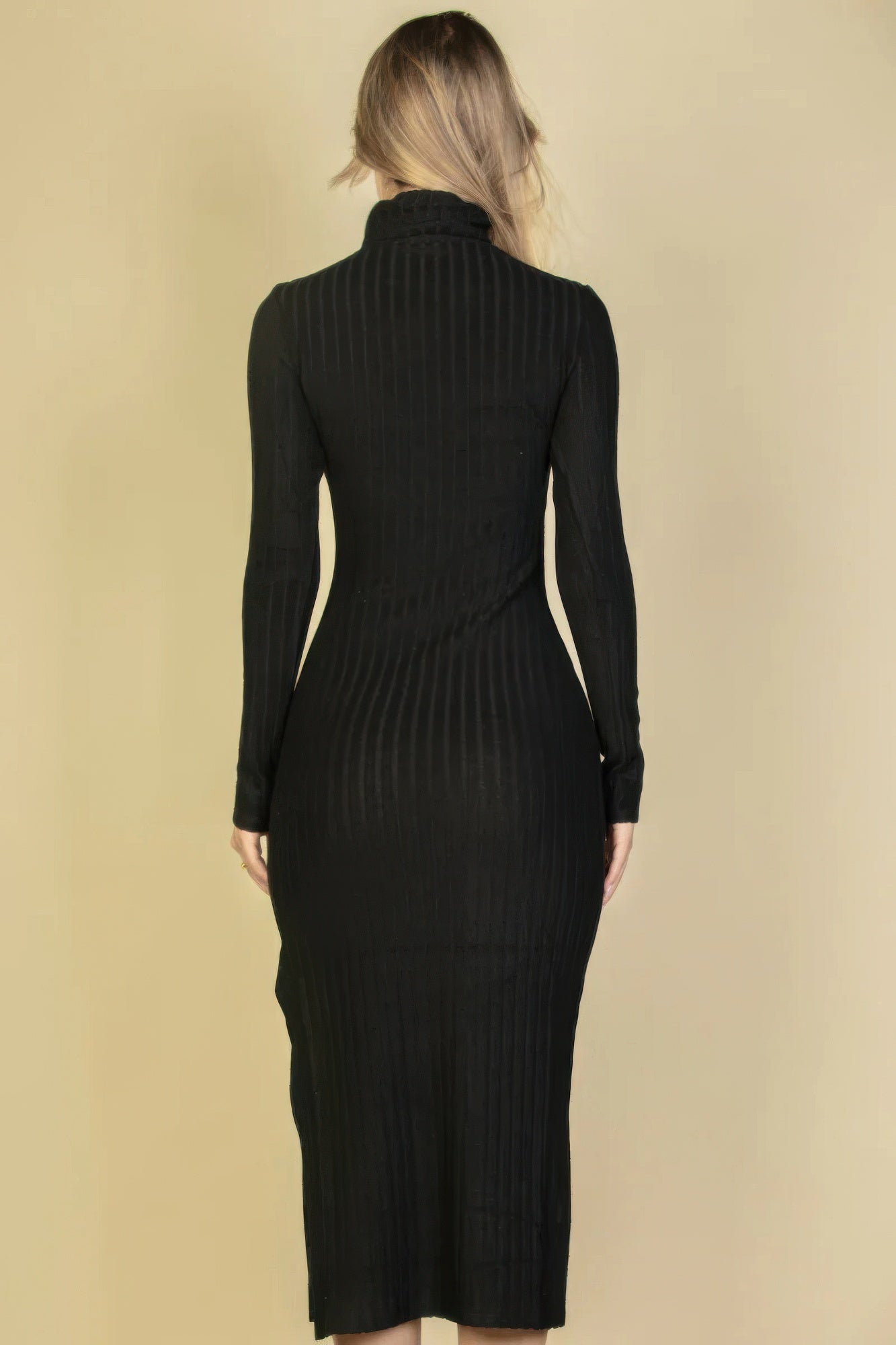 Womens Turtle Neck Sweater Knit Fuzzy Dress Split Thigh Bodycon Stretchy Dress