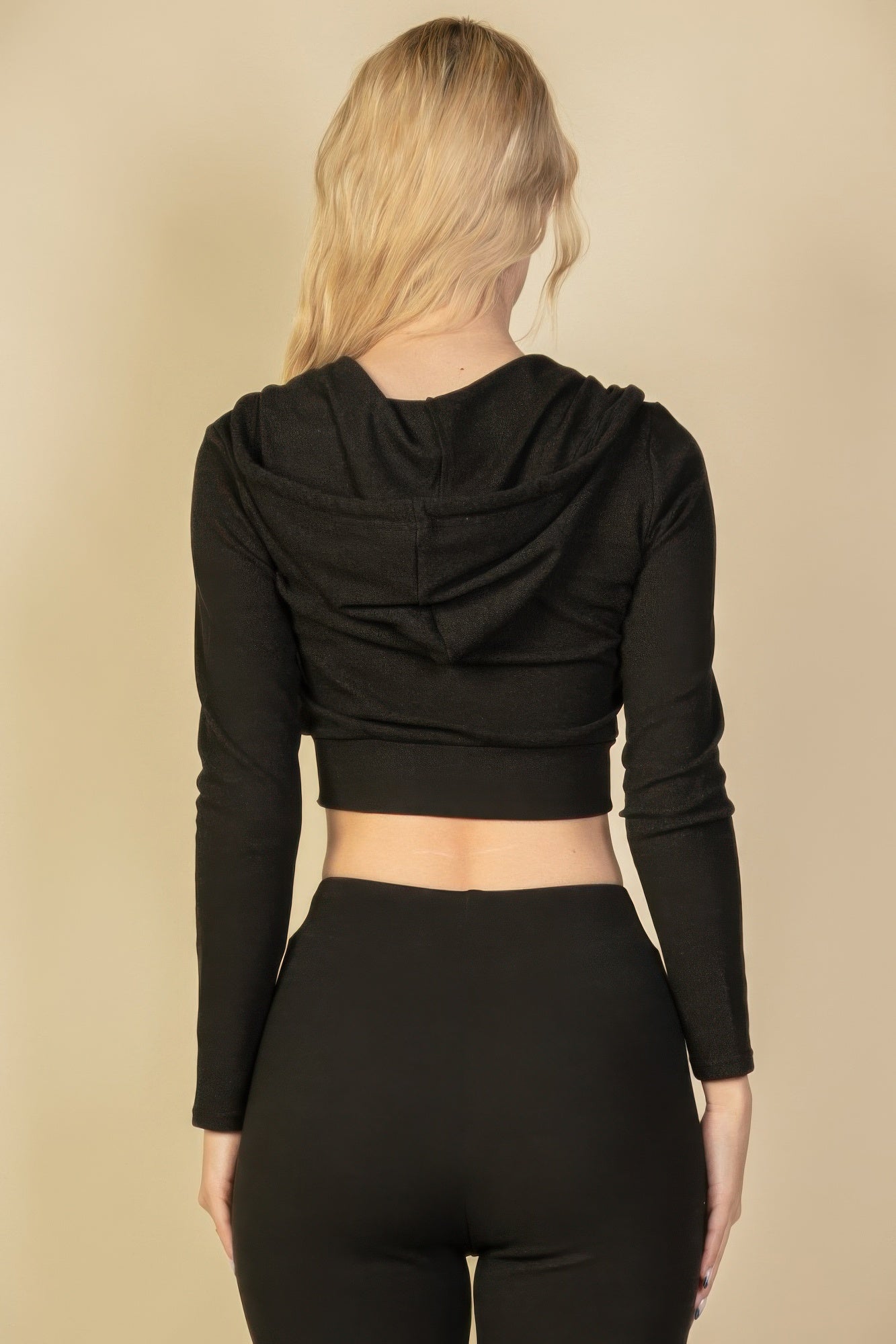 Women Ribbed Crop Zip Hoodie Long Sleeve Full Zip Up Sweatshirt Jacket