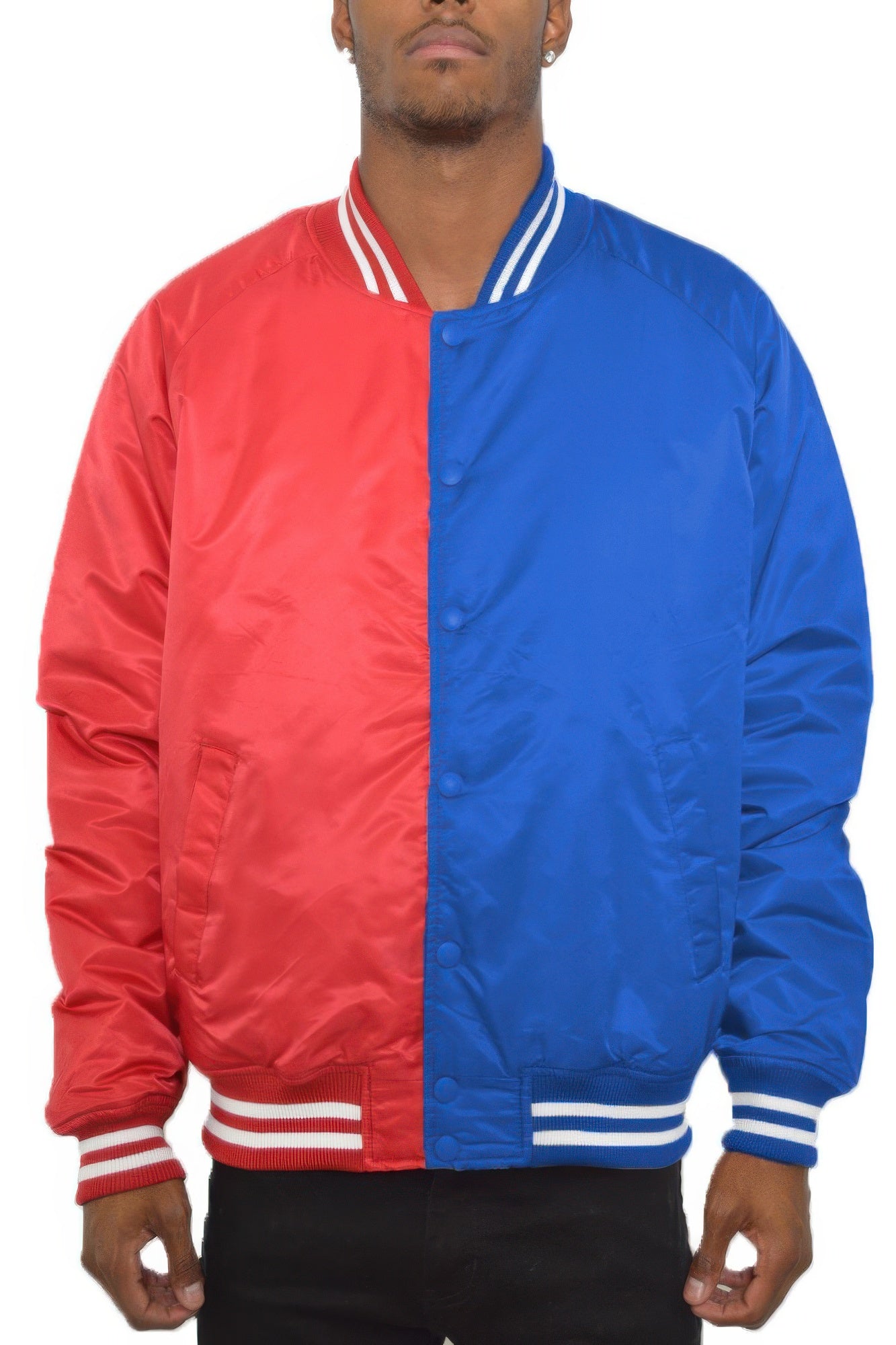 Mens Two Tone Varsity Bomber Jacket Color Block Winter Coat Windbreaker Jacket