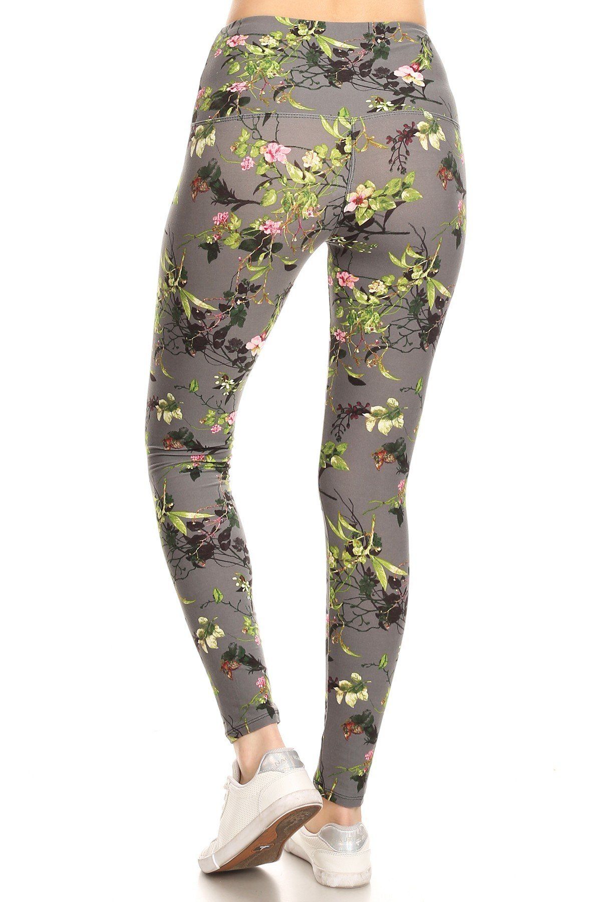 Women's 5-inch Floral Printed High Waist Yoga Pants Leggings Stretch Gym Fitness