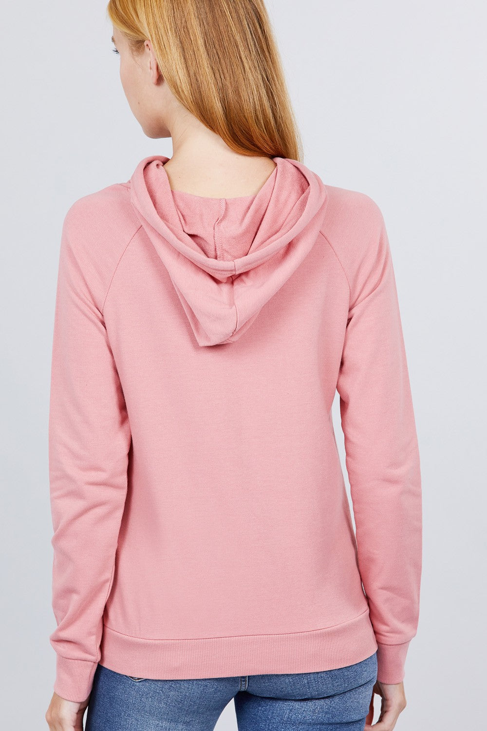 Women's French Terry Pullover Hoodie Sweatshirt Long Sleeve Pockets - Deep Pink