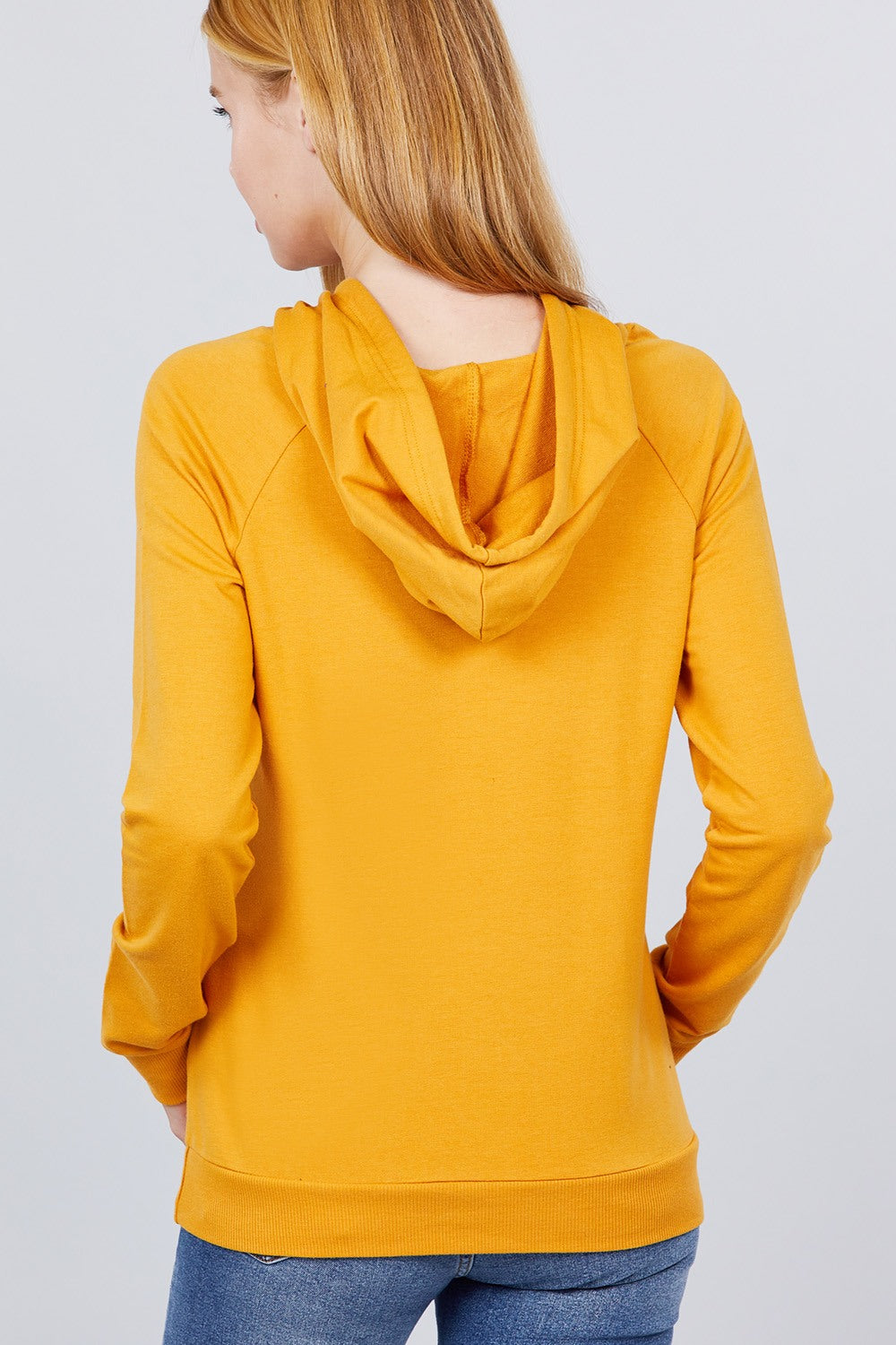 Women's French Terry Pullover Hoodie Sweatshirt Long Sleeve Pockets - Mustard