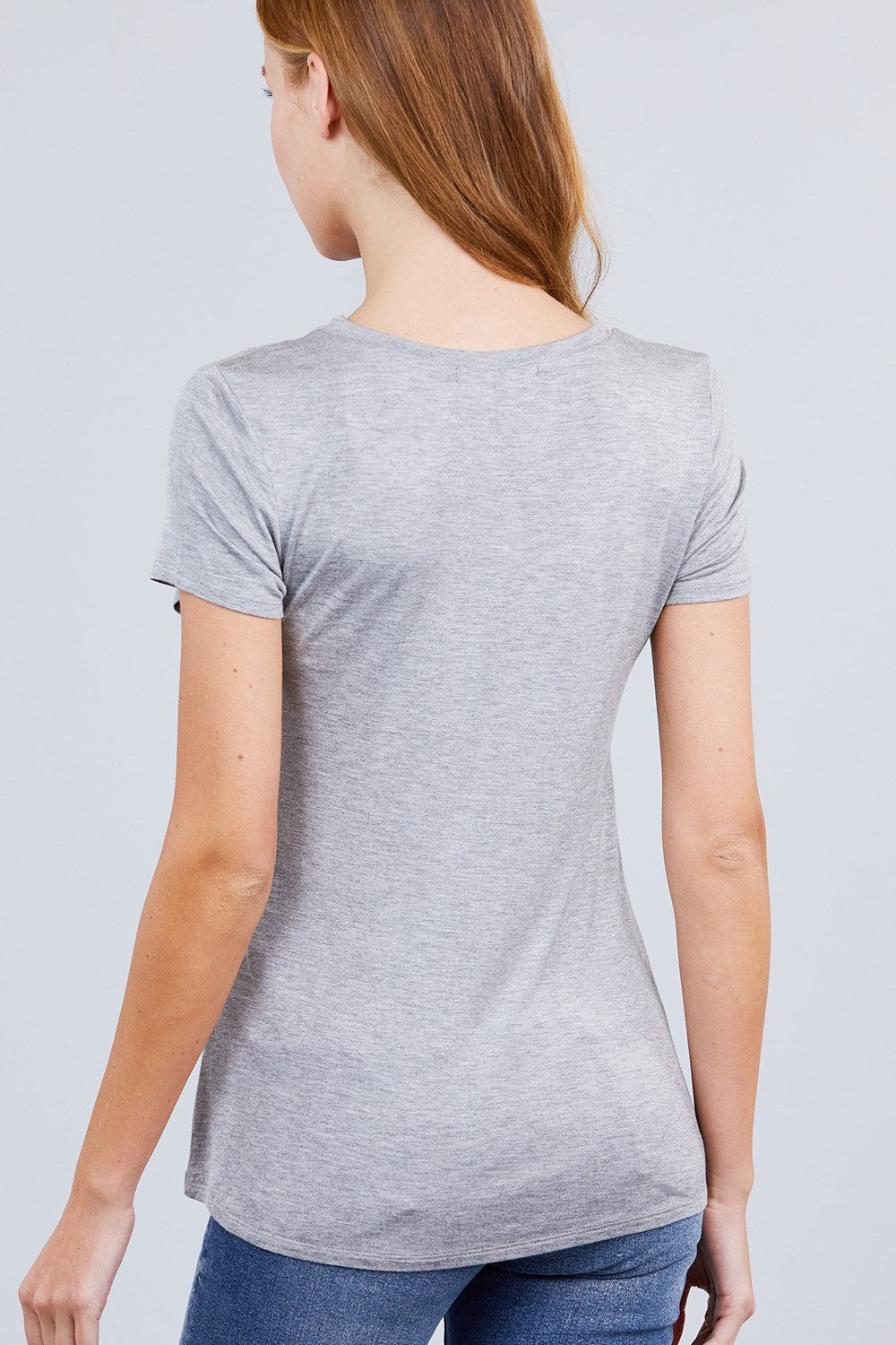Women's V-neck Short Sleeve Rayon T-Shirt Jersey Top - Heather Grey