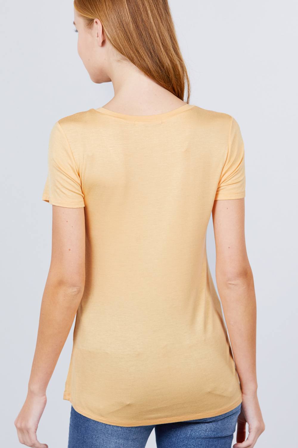 Women's V-neck Short Sleeve Rayon T-Shirt Jersey Top - Pearl Yellow