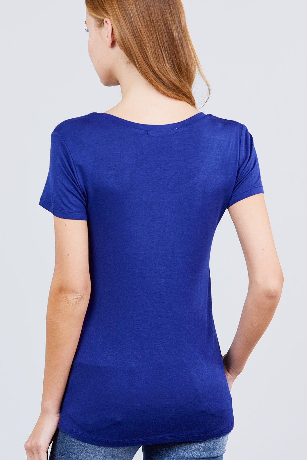 Women's V-neck Short Sleeve Rayon T-Shirt Jersey Top - Royal Blue