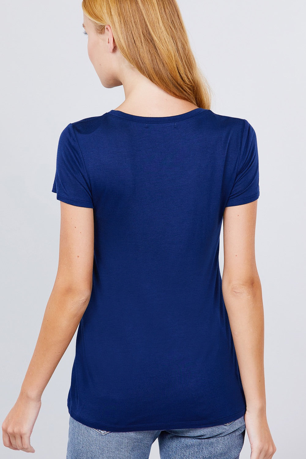 Women's Short Sleeve Round Scoop Neck Top T-Shirt Tee Pocket - Royal Blue