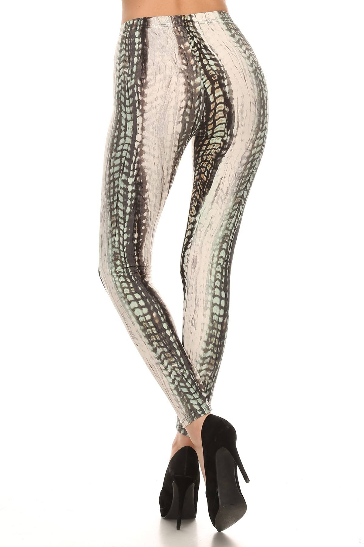 Women's Snake Scales Printed Leggings High Waist Yoga Pants Stretch Gym Fitness