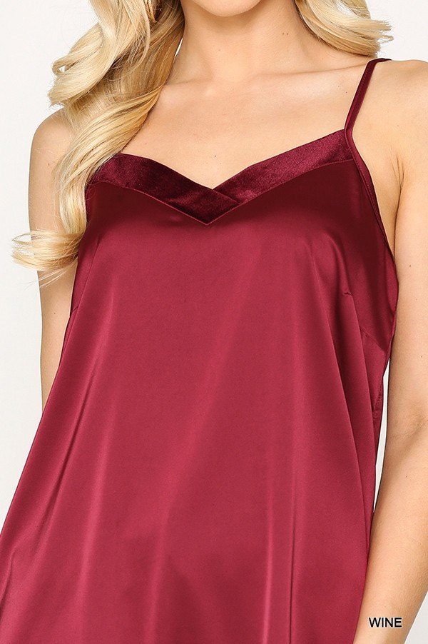 Women's Velvet Mixed Round Hem Camisole V-Neck Adjustable Strap Loose Tank Top