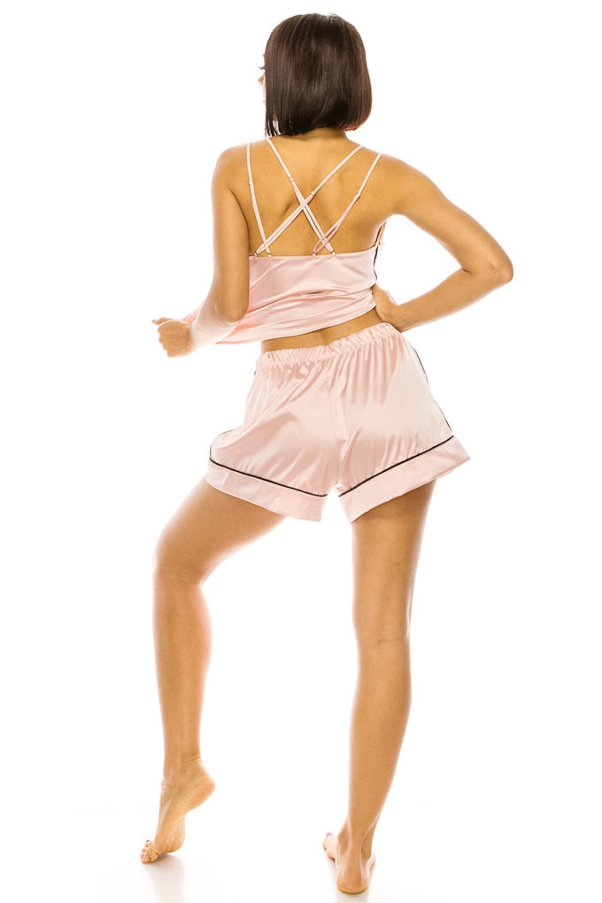 Women's Lingerie Sleepwear Satin Pj Short Silky Nightwear Pajamas Cami Set