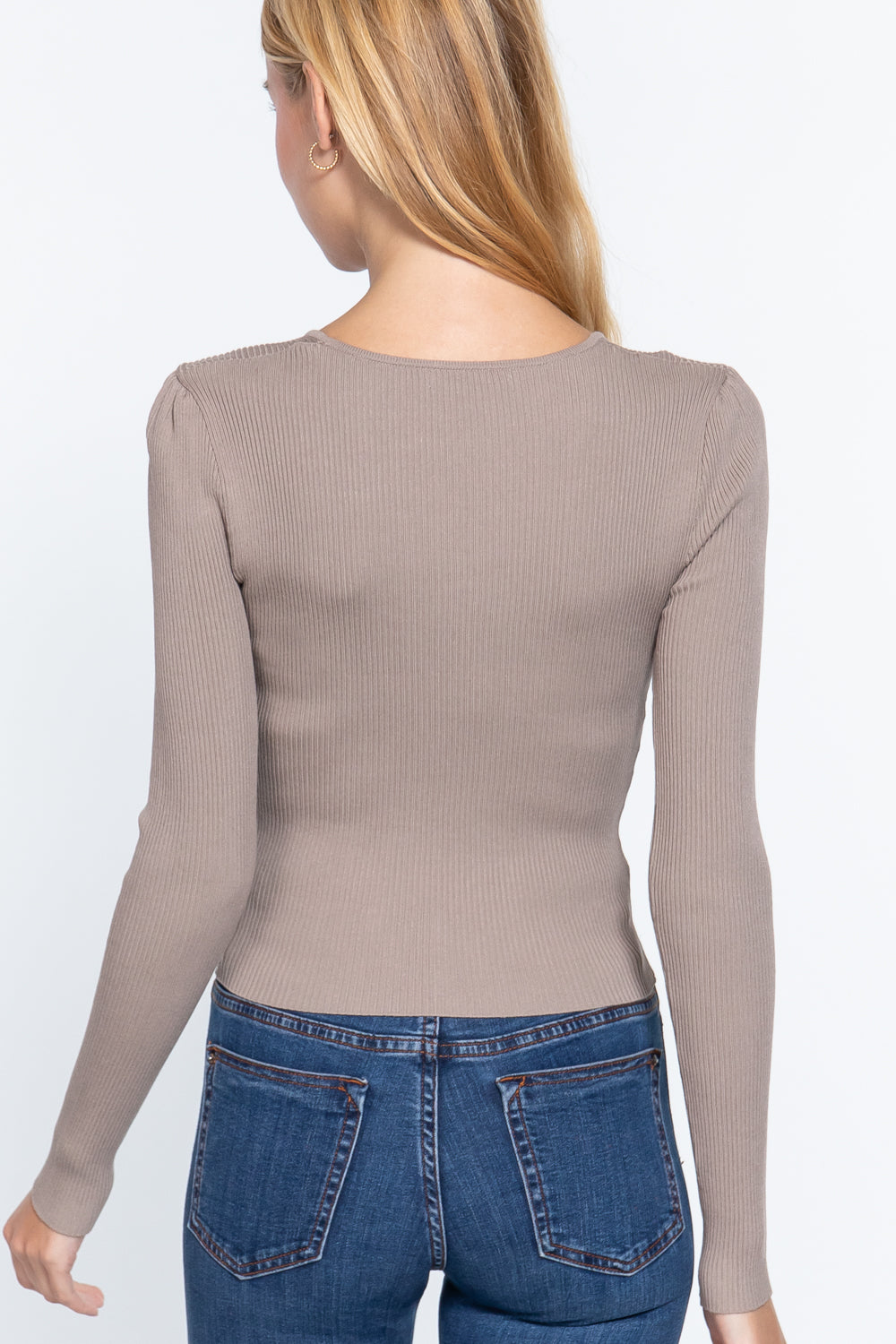 Women's Shirring Sweatheart Neck Sweater Soft Rayon Long Sleeve Cropped