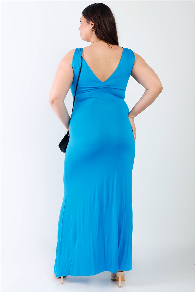 Womens Plus V-neck Sleeveless Stretch Maxi Dress (1XL.2XL.3XL)