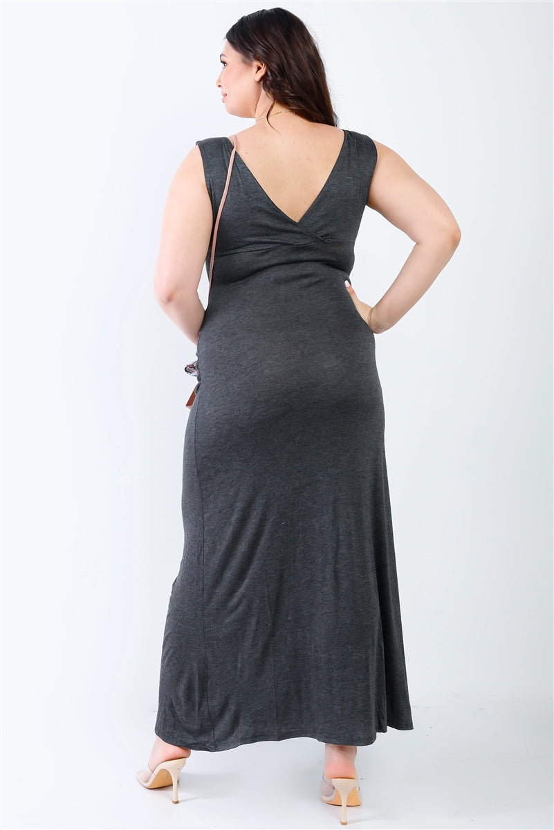 Womens Plus V-neck Sleeveless Stretch Maxi Dress (1XL.2XL.3XL)