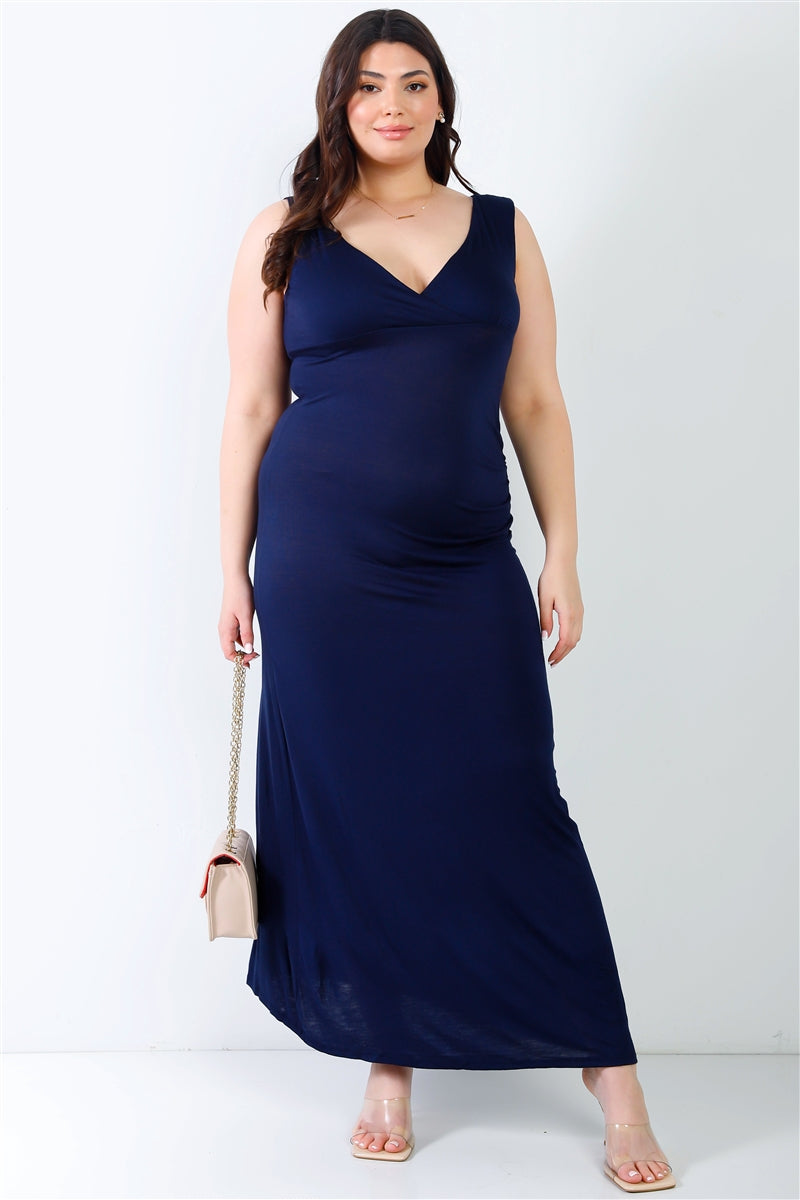 Womens Plus V-neck Sleeveless Stretch Maxi Dress (1XL.2XL.3XL)