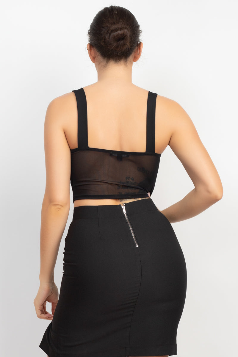 Women's Sweetheart Neck Cropped Tank Top Mesh Padded Solids Soft Sleeveless