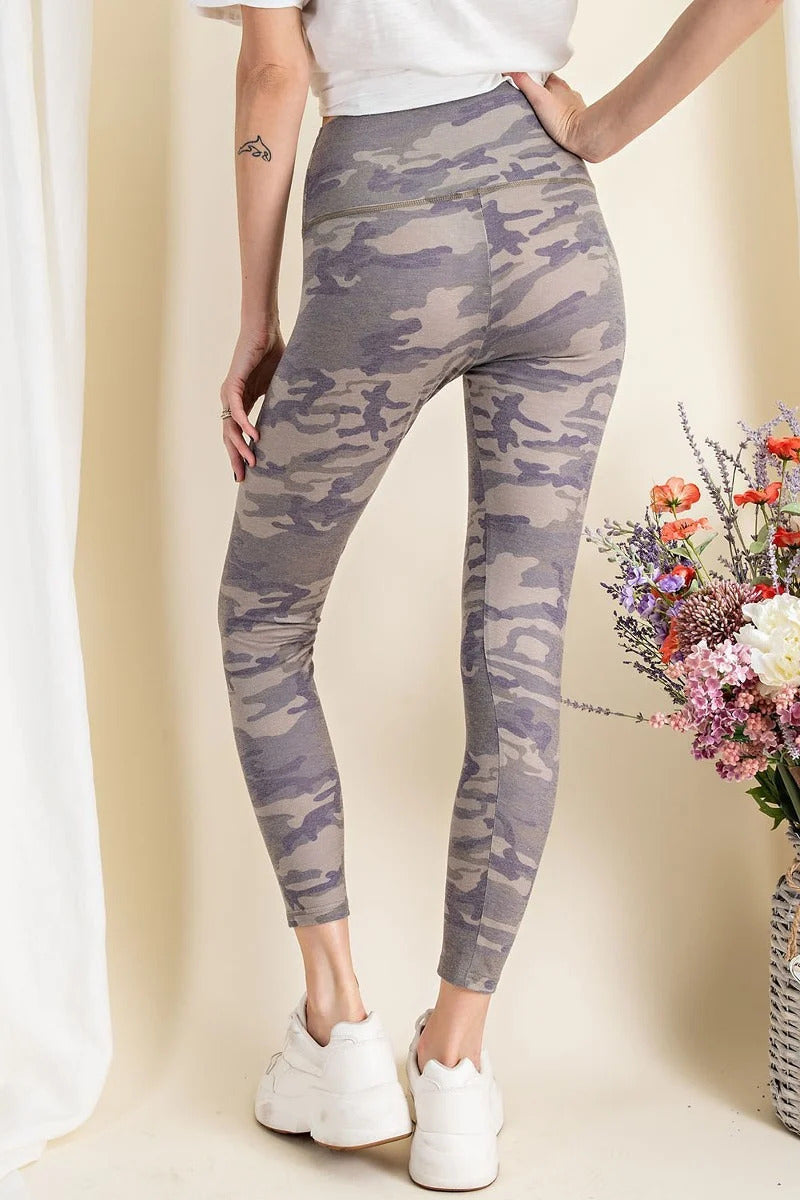 Womens Camouflage Printed Rayon Mid Rise Stretchy Soft Leggings