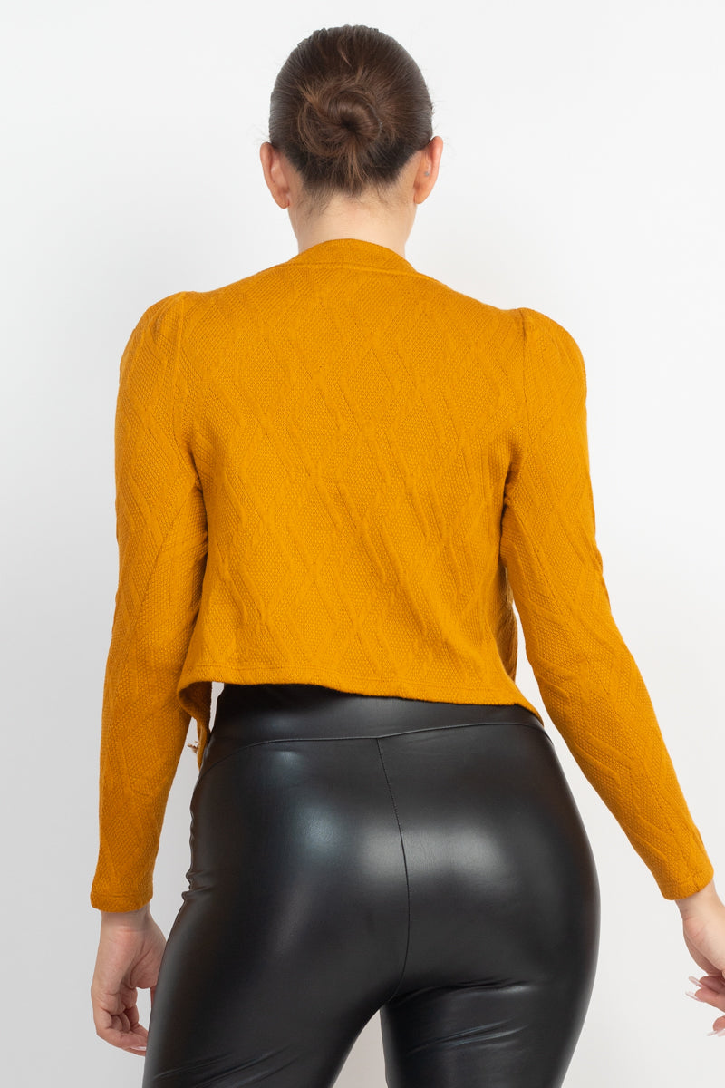 Womens Cami Puff Sleeves Inner Top with Cardigan Set Scoop Neck Ribbed Button
