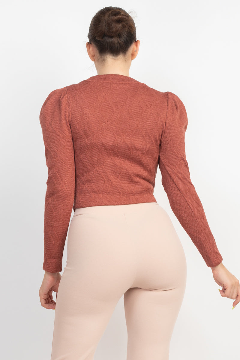 Womens Cami Puff Sleeves Inner Top with Cardigan Set Scoop Neck Ribbed Button