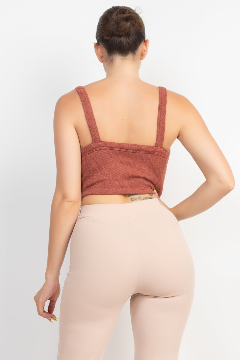 Womens Cami Puff Sleeves Inner Top with Cardigan Set Scoop Neck Ribbed Button